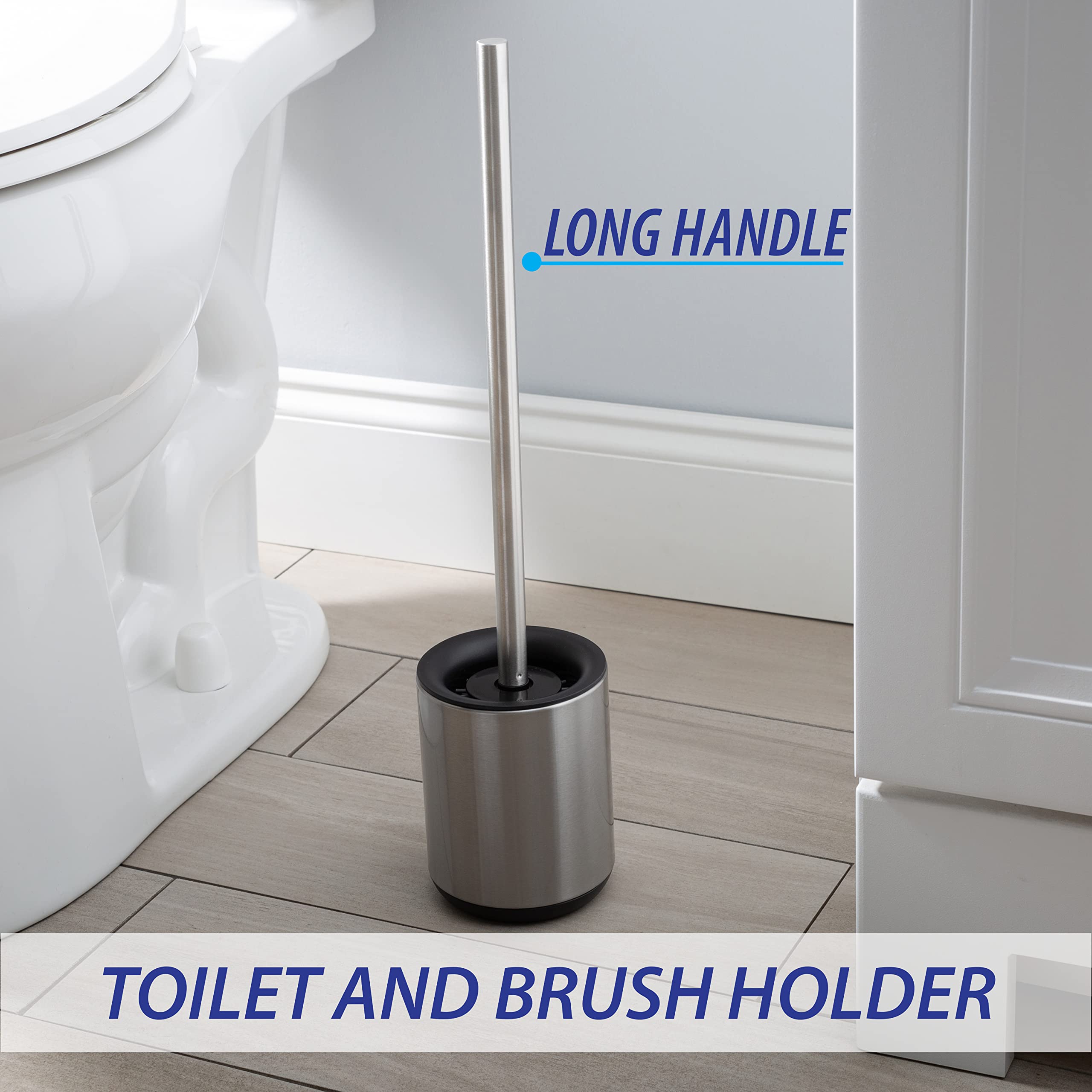 Premium Stainless Steel Toilet Brush and Holder Set - Durable, Fingerprint Proof, Long Handle for Deep Cleaning - Modern Bathroom Accessories for Home, Hotel, and Office Use