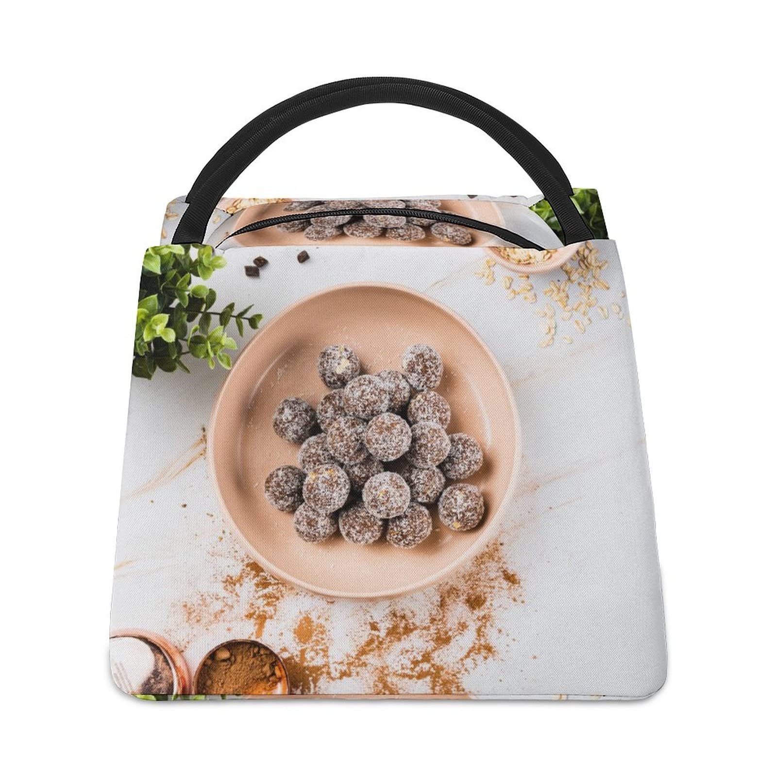 Insulated Lunch Tote Bag for Women - Thermal Reusable Work Meal Bag with Aluminum Lining (Chocolate Oats Print) - Perfect for Office, School & Picnics
