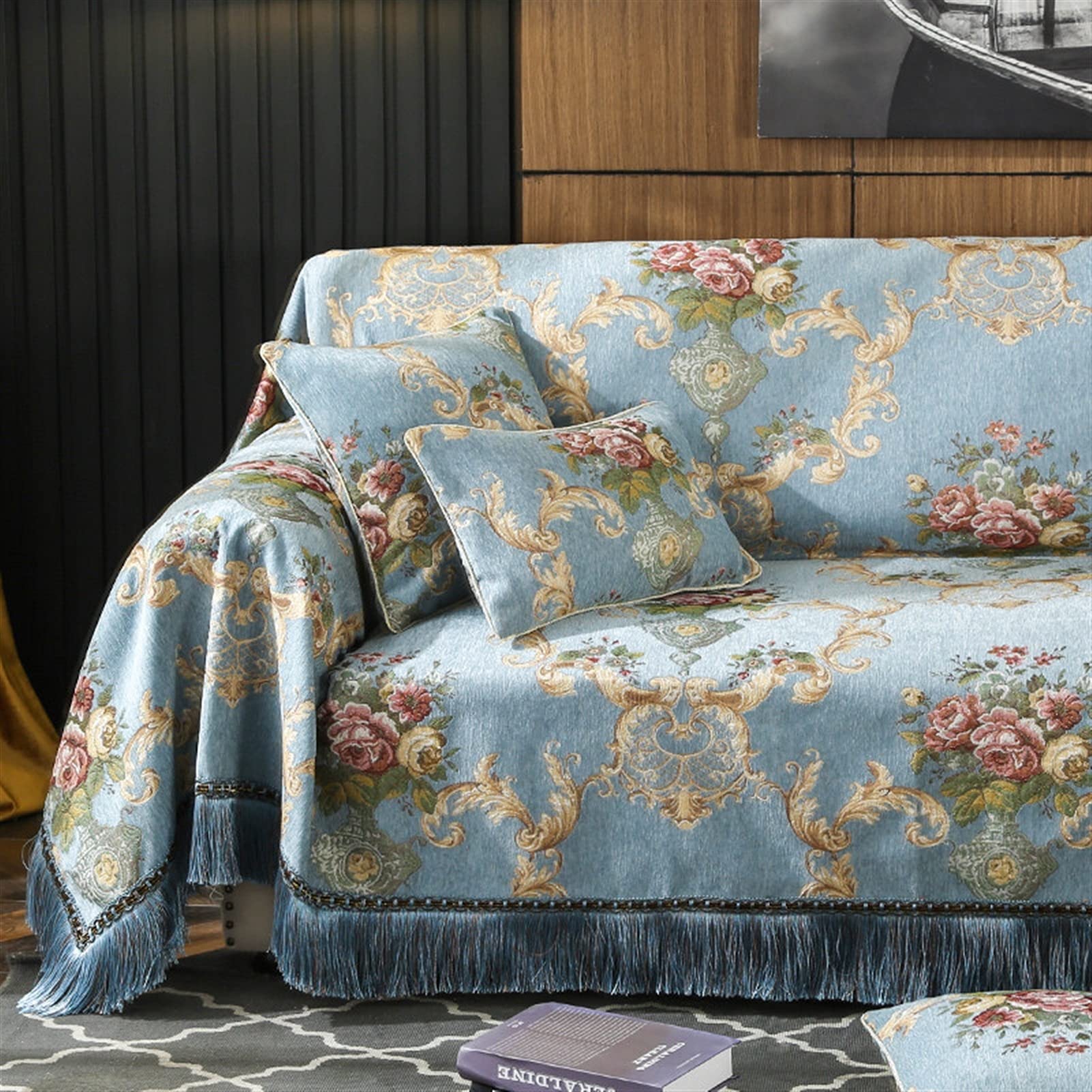 Luxury European Chenille Sofa Cover with Tassels - 1/2/3/4 Seater Jacquard Slipcover for Sectional Couches - Soft Furniture Protector & Decorative Throw - Perfect for Living Room, Bedroom, and Home Decor