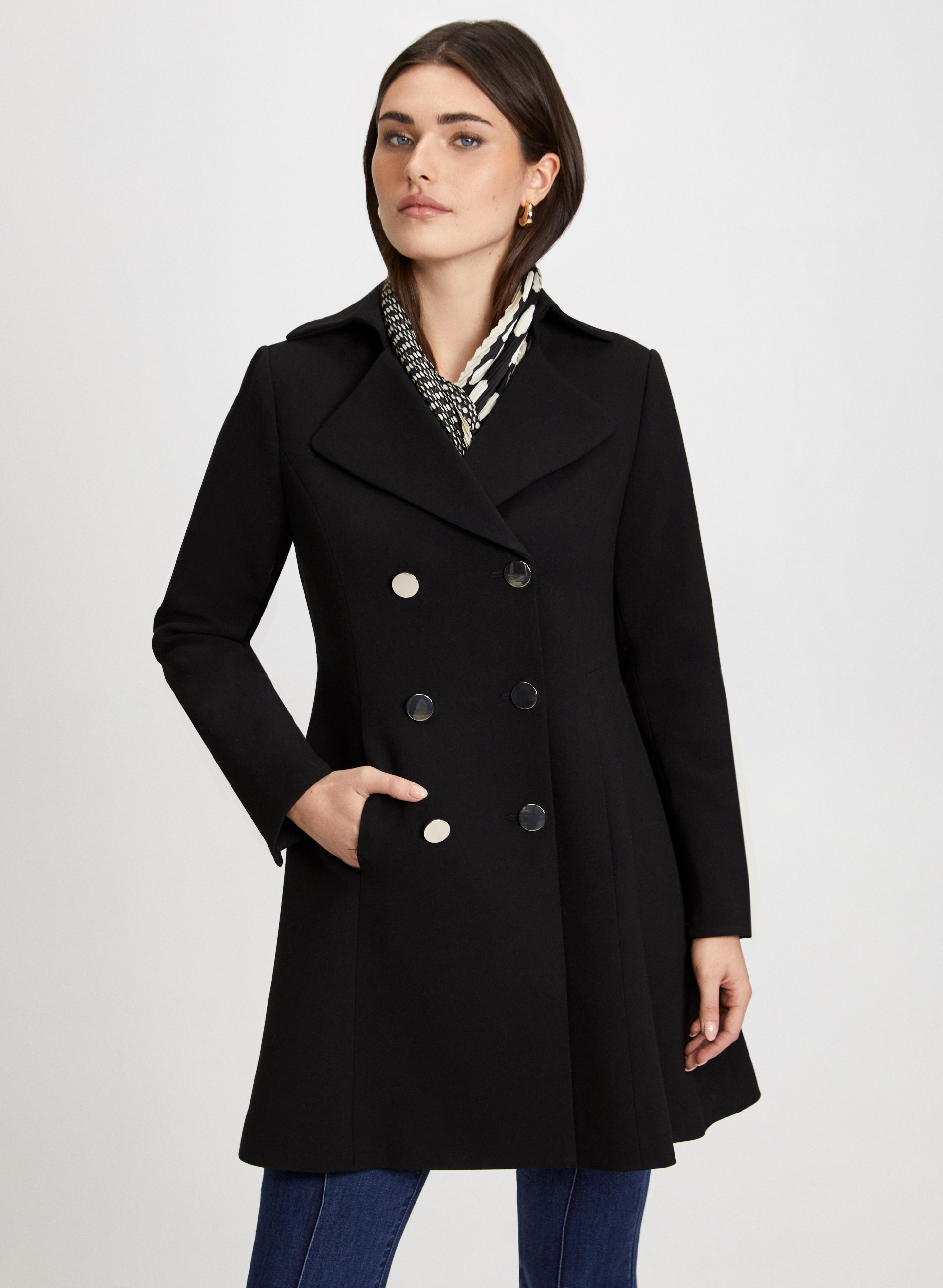 Double Row Button Front Coat for Women - Stylish Long Trench Coat with Belt - Perfect for Fall, Winter & Office Wear