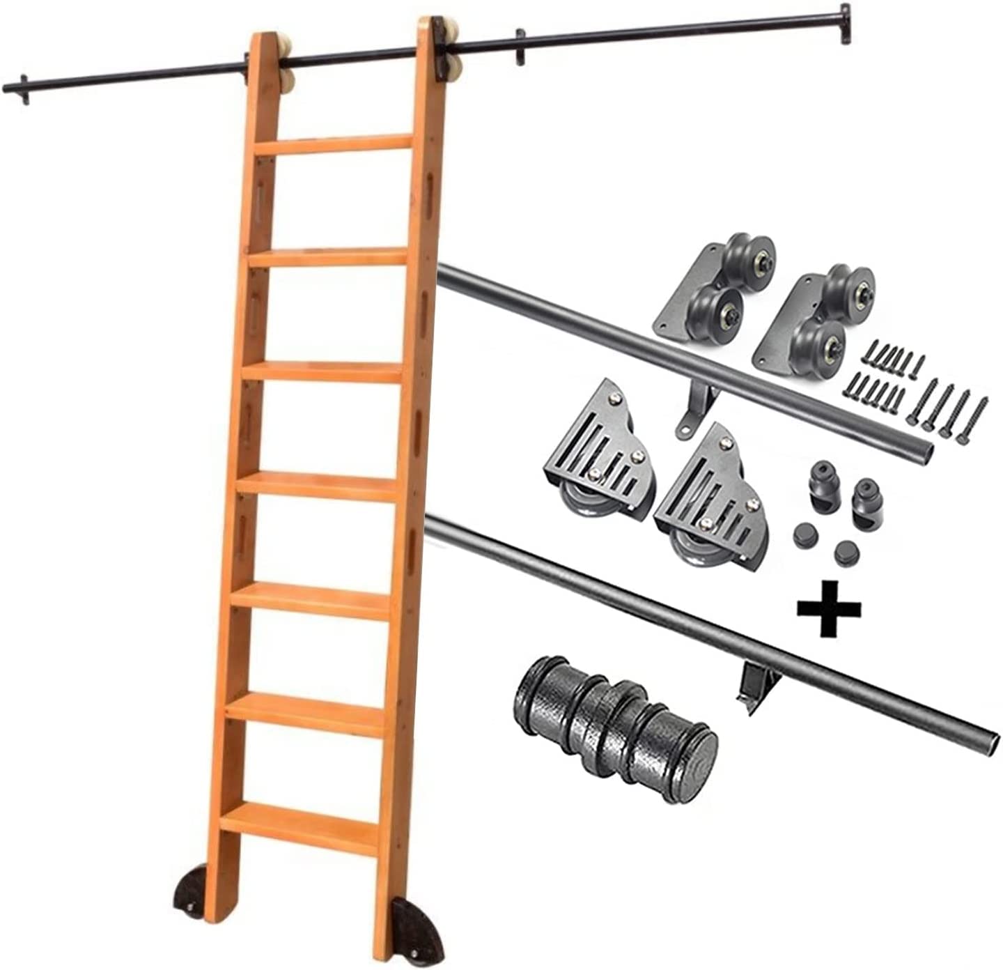 Sliding Hardware Kit for Rolling Library Ladder - 3.3ft to 20ft Round Rail/Track (Ladder Not Included) - Mobile Ladder Round Tube Rail System with Casters - Perfect for Home Libraries, Loft Spaces & Warehouse Shelving Access