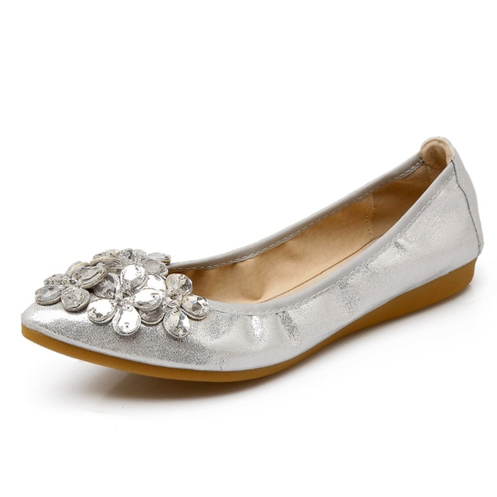 Meeshine Women's Foldable Soft Pointed Toe Ballet Flats - Rhinestone Decorated Comfort Slip-On Shoes for Work, Travel & Casual Wear