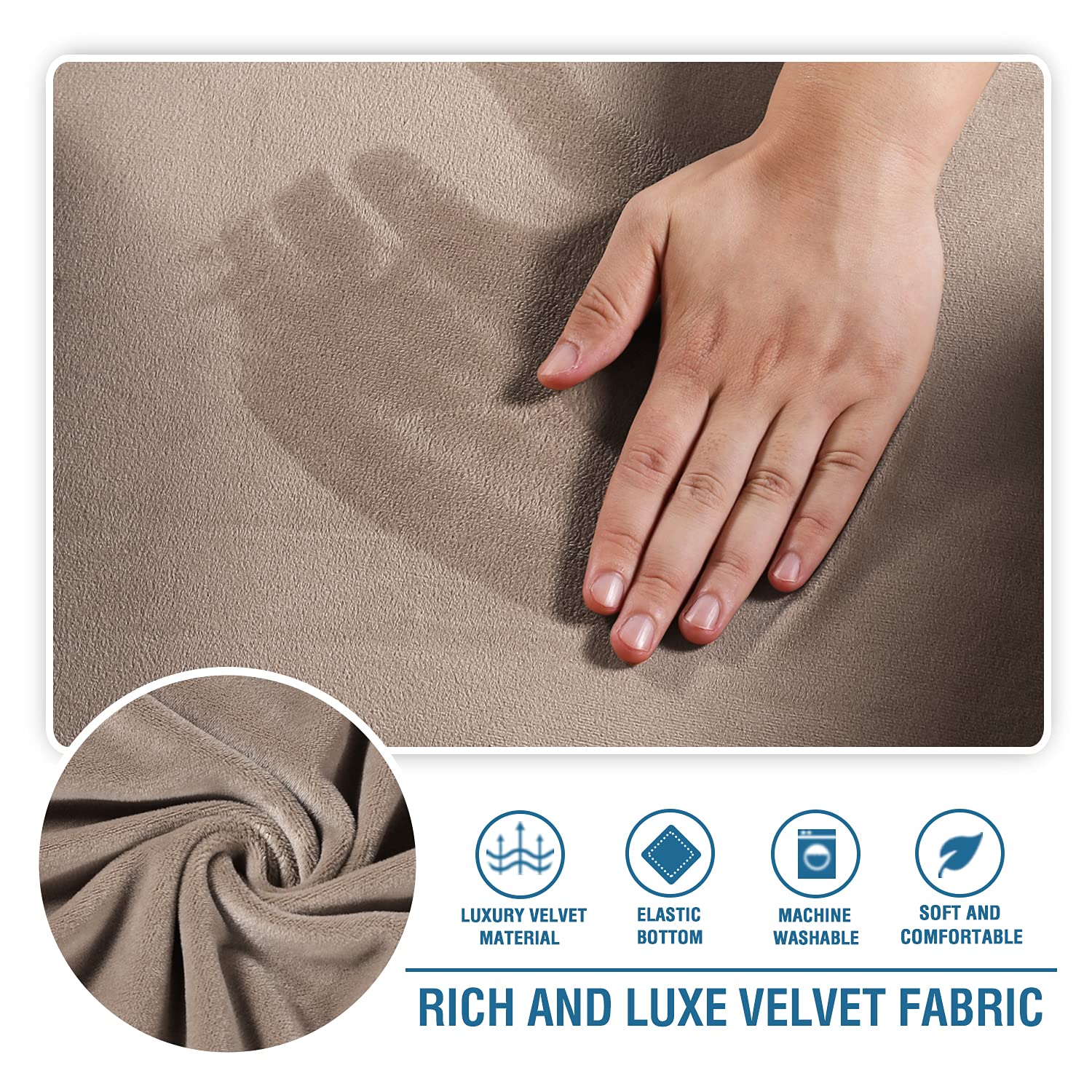 H.VERSAILTEX 3-Piece Stretch Velvet Sofa Slipcover Set - Soft T-Cushion Covers for 3-Seater Couches, Non-Slip Taupe Velvet Couch Protector (Fits Most Sofas) - Perfect for Living Room, Home Decor & Pet-Friendly Furniture Protection