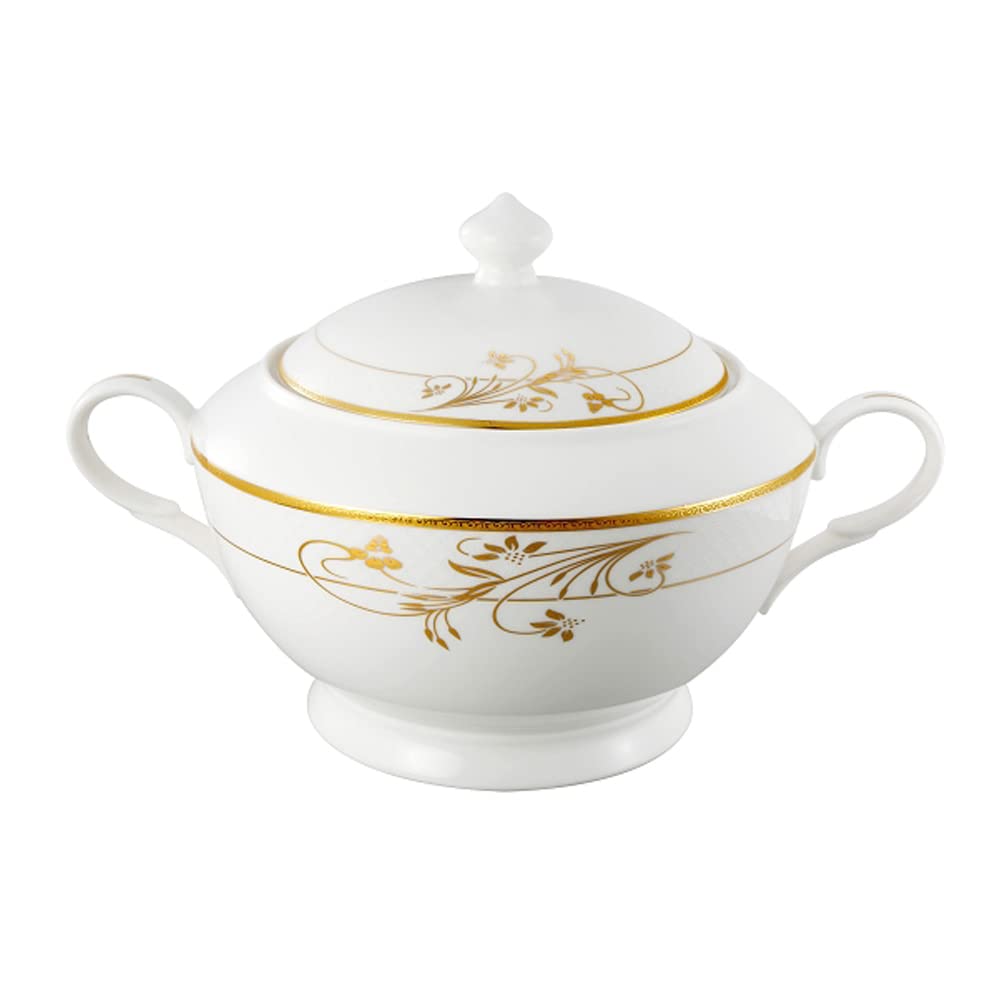 Premium Bone China Soup Tureen with Lid - Elegant Rosalia Floral Pattern, Durable & Dishwasher Safe - Perfect for Dinner Parties, Holiday Gatherings & Formal Events