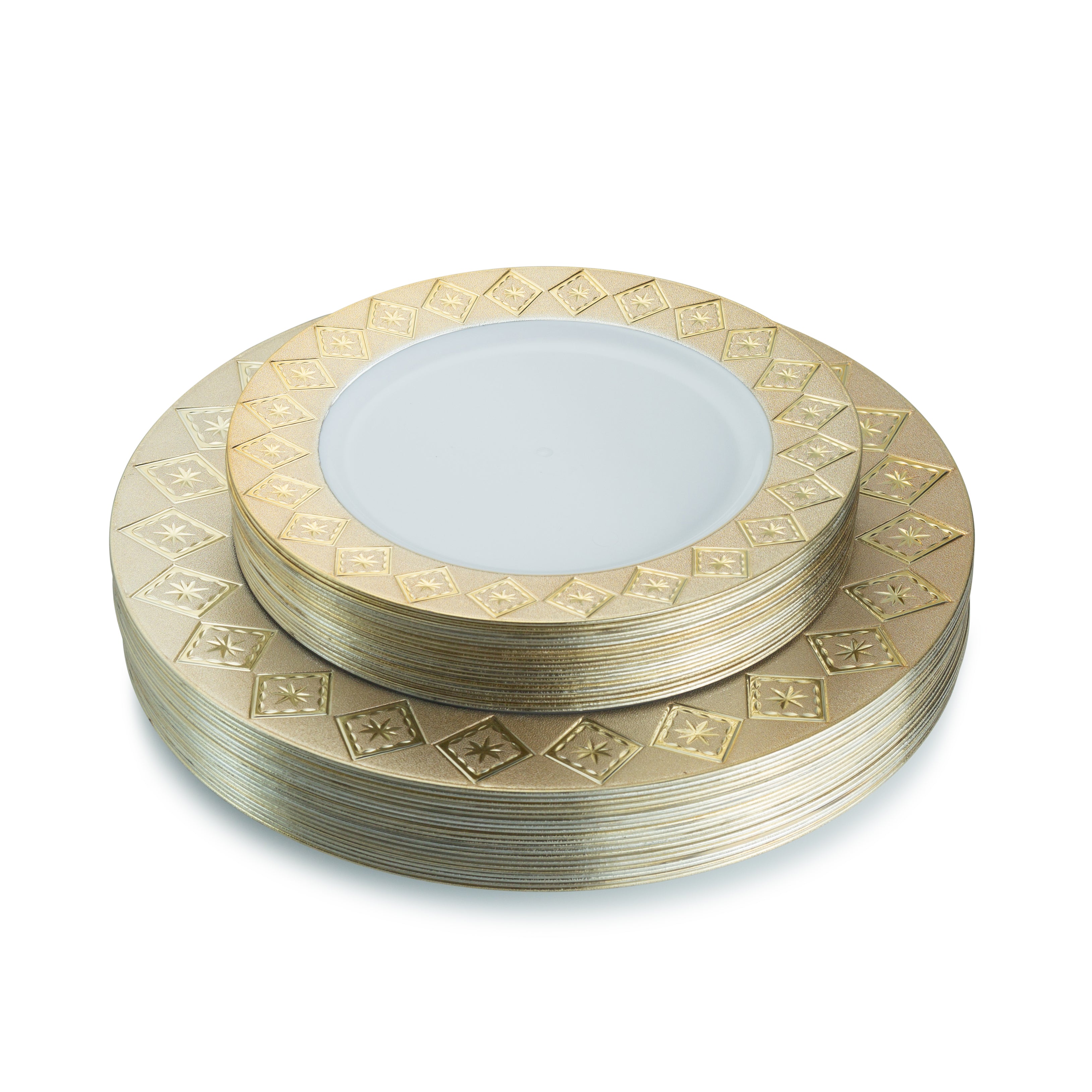 100-Piece White & Gold Round Plastic Dinnerware Set with Silverware - 20 Place Settings for Parties, Weddings & Events - Elegant Disposable Tableware for Catering, Picnics & Outdoor Dining