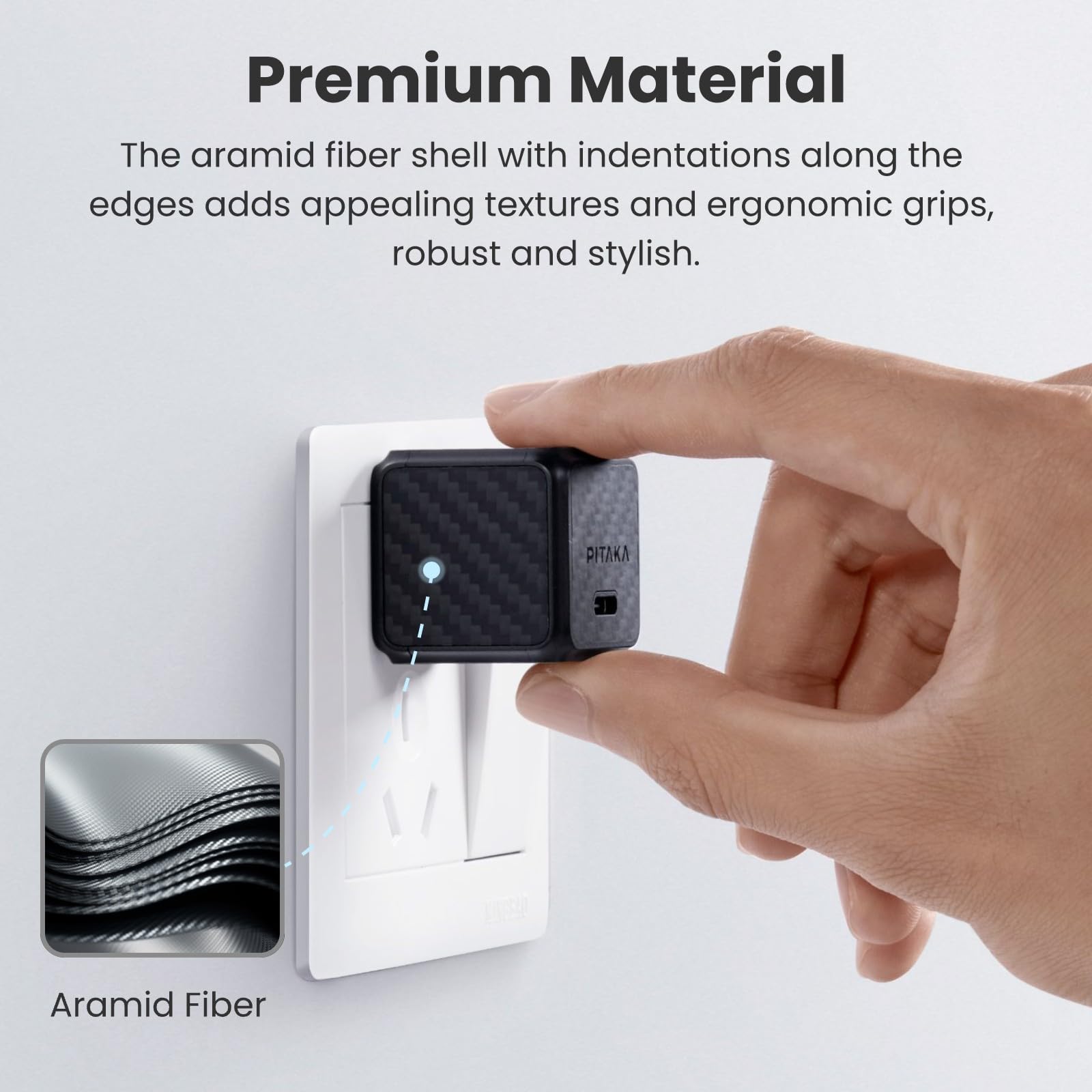 PITAKA 30W GaN Fast USB C Charger for iPhone 15/14/13/12 - Compact & Powerful PD Charging Block (Black/Grey Twill) - Perfect for Home, Office & Travel