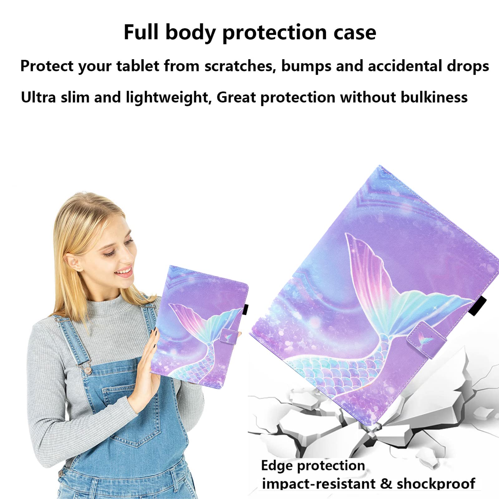 Premium PU Leather Folio Case with Stand & Pencil Holder for iPad 2/3/4 (9.7 Inch 2011-2012 Models) - Auto Sleep/Wake Function, Mermaid Scale Pink Design - Perfect for Work, School & Travel