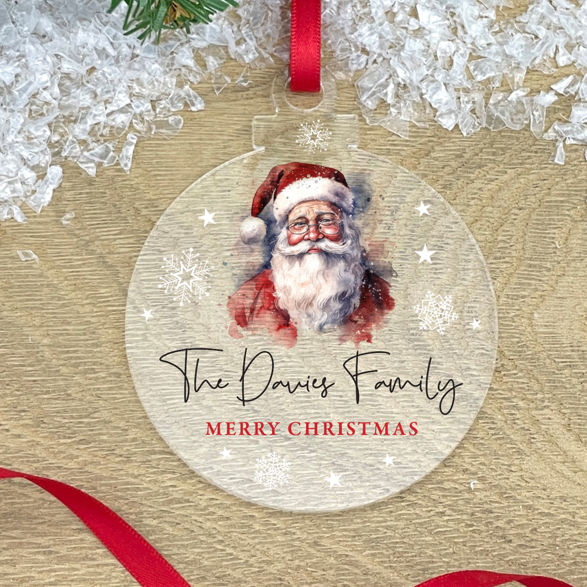 Personalized Custom Message Santa Acrylic Christmas Ornament - Traditional Holiday Decor for Tree, Gift & Home Decoration | Various Shapes Available