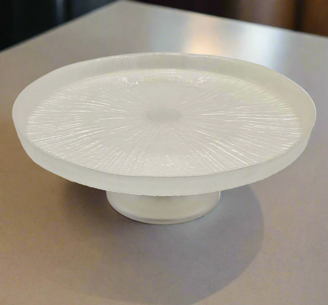 12.5x5.5 Inch Glass Footed Plate with Pearl Finish - Elegant Serving Dish for Desserts, Appetizers & Home Decor