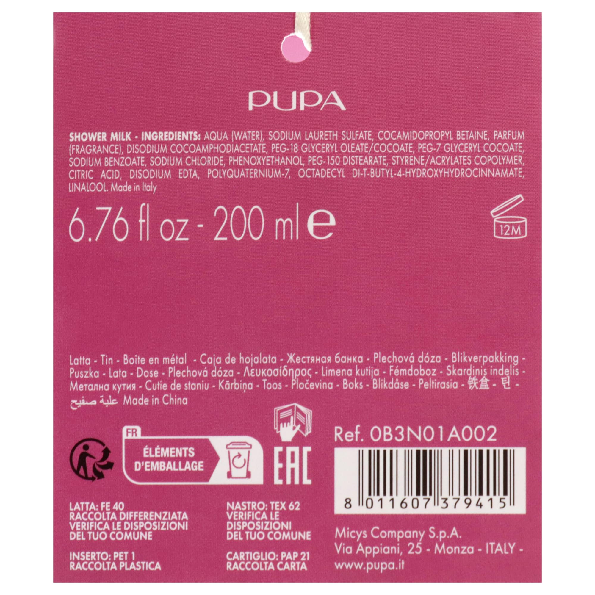 Pupa Milano Shower Milk Royal Garden 6.76 oz - Hydrating & Moisturizing Body Wash with Delicate Floral Scent - Gentle Cleansing for Dry Skin - Perfect for Daily Shower & Spa Relaxation at Home