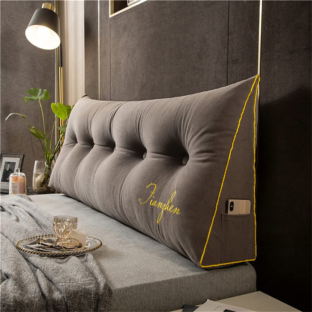 Comfortable Filled Cotton Triangular Wedge Cushion - 70inch/180cm Grey Bed Backrest & Sofa Support Pillow with Removable Washable Cover | Perfect for Reading, Lounging, Daybeds & Headboard Support