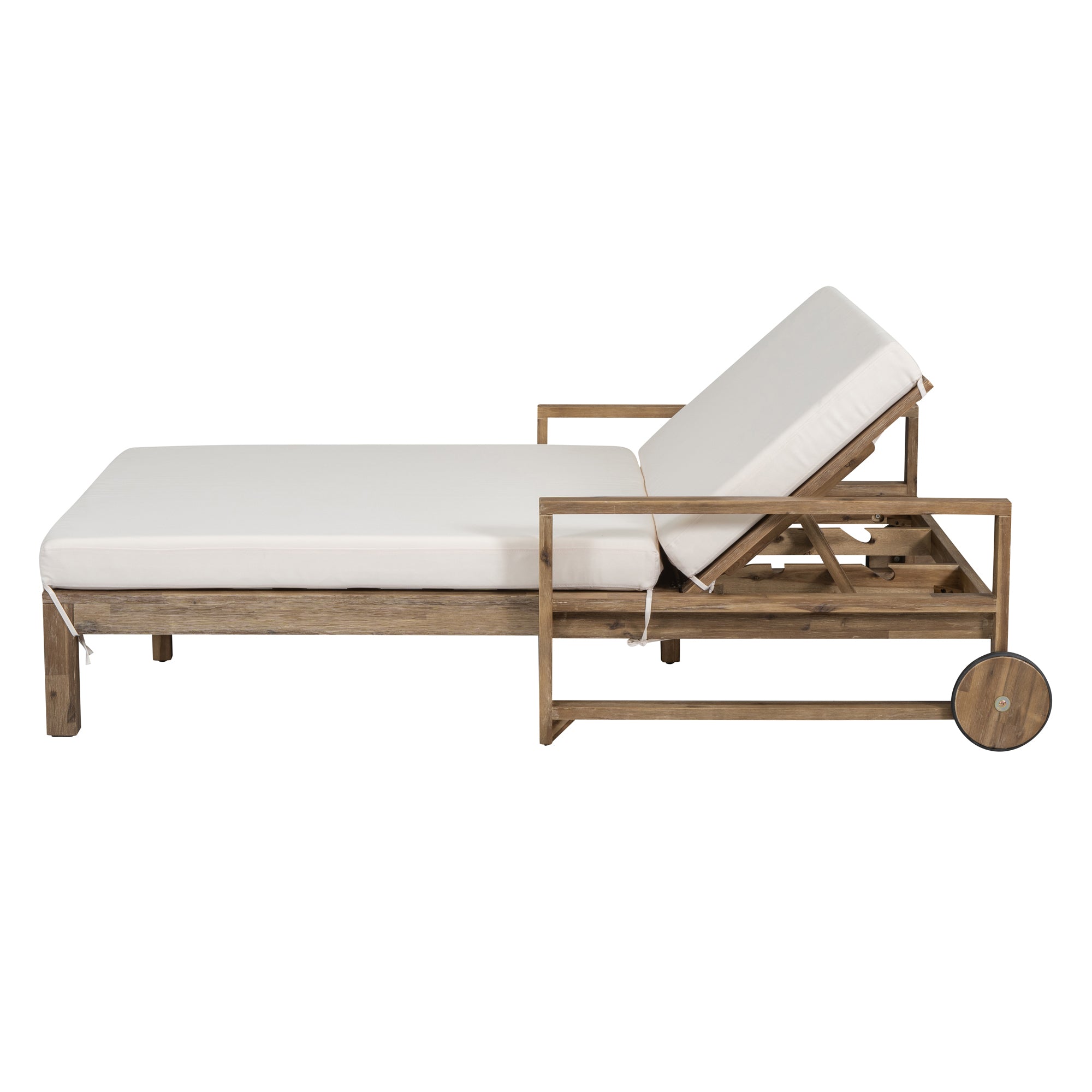 Farmhouse Style Wooden Outdoor Sunbed - 2 Person Daybed for Poolside, Garden & Backyard Relaxation | Weather-Resistant Beige Finish | Perfect for Lounging, Sunbathing & Outdoor Entertaining