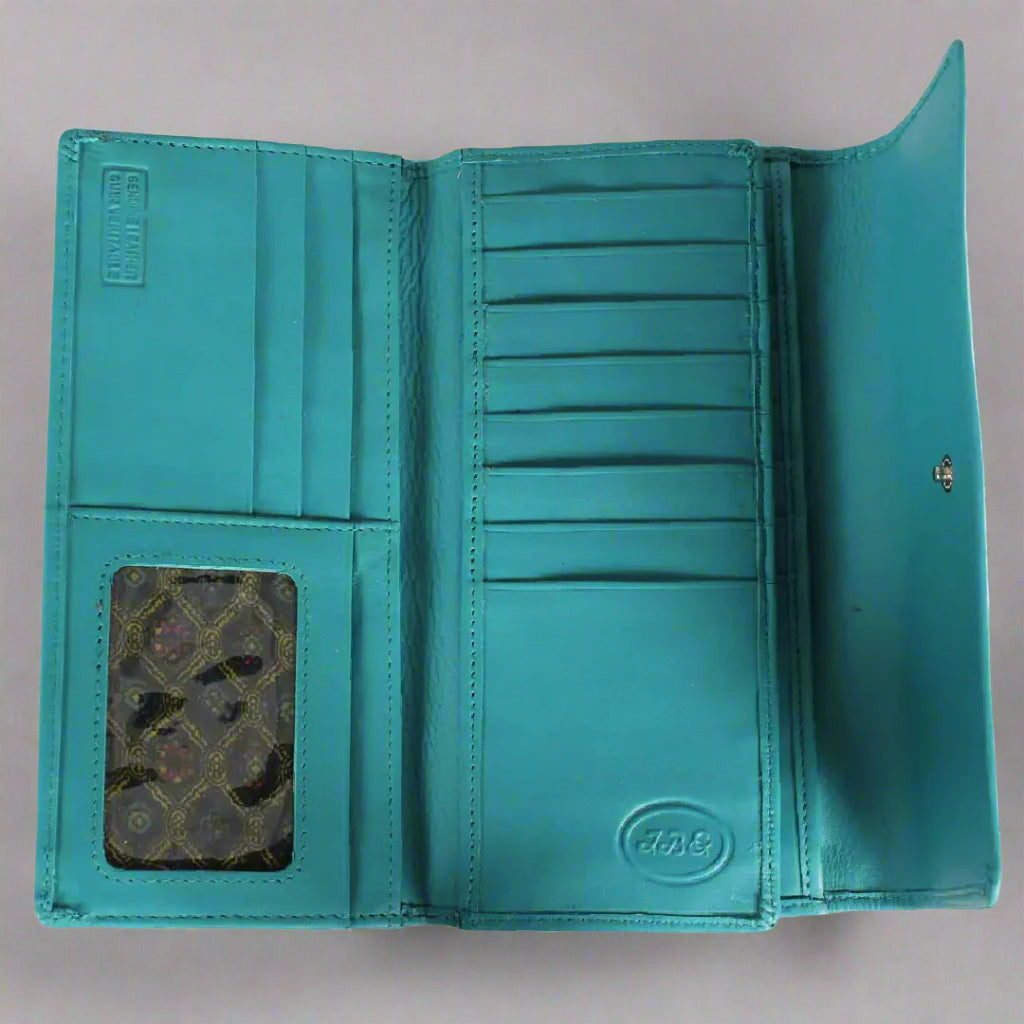 JBG International Women's Wing Flap Trifold Leather Wallet - RFID Blocking Slim Wallet for Credit Cards & Cash - Perfect for Travel, Shopping & Everyday Use