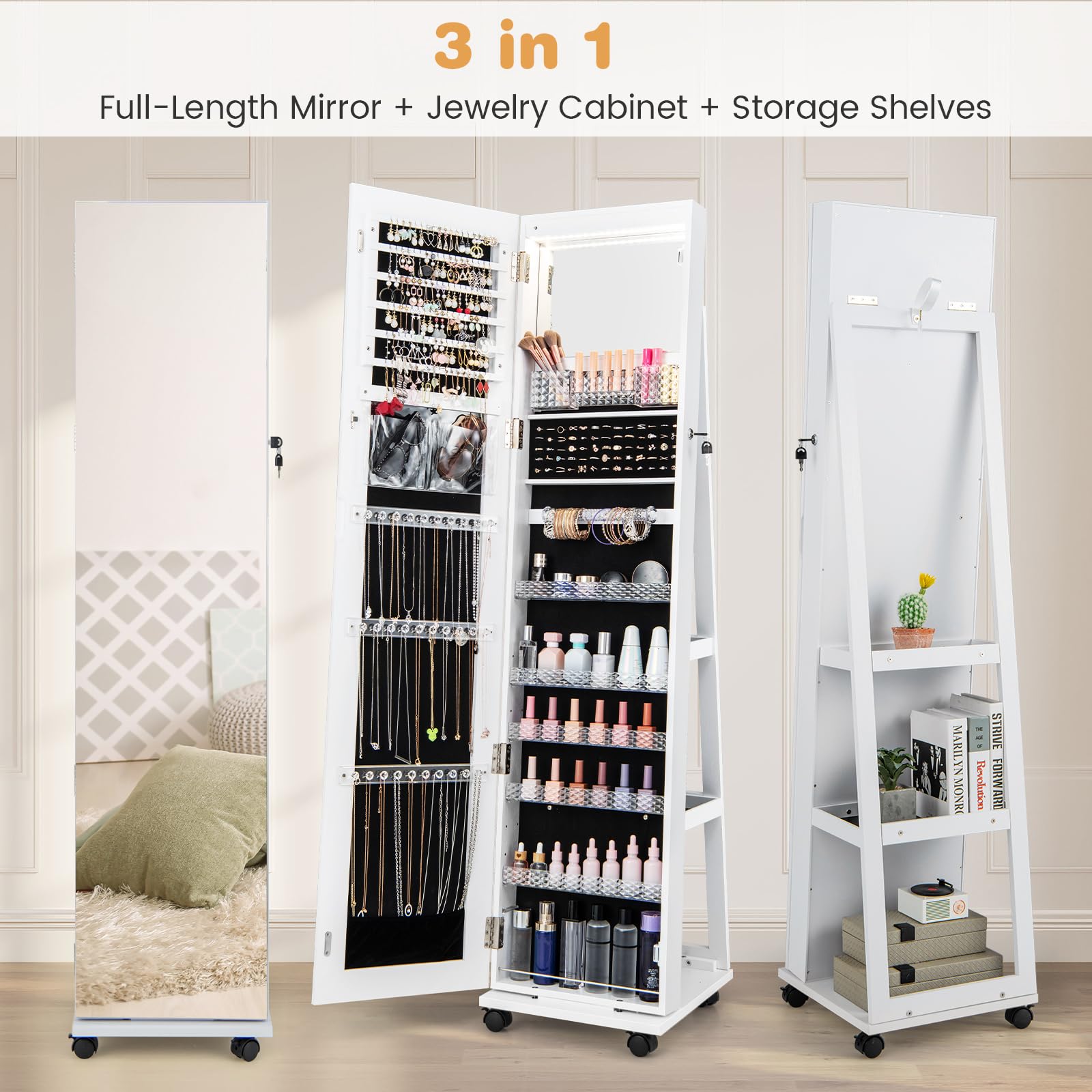 Charmaid Jewelry Cabinet Armoire with Wheels - 64