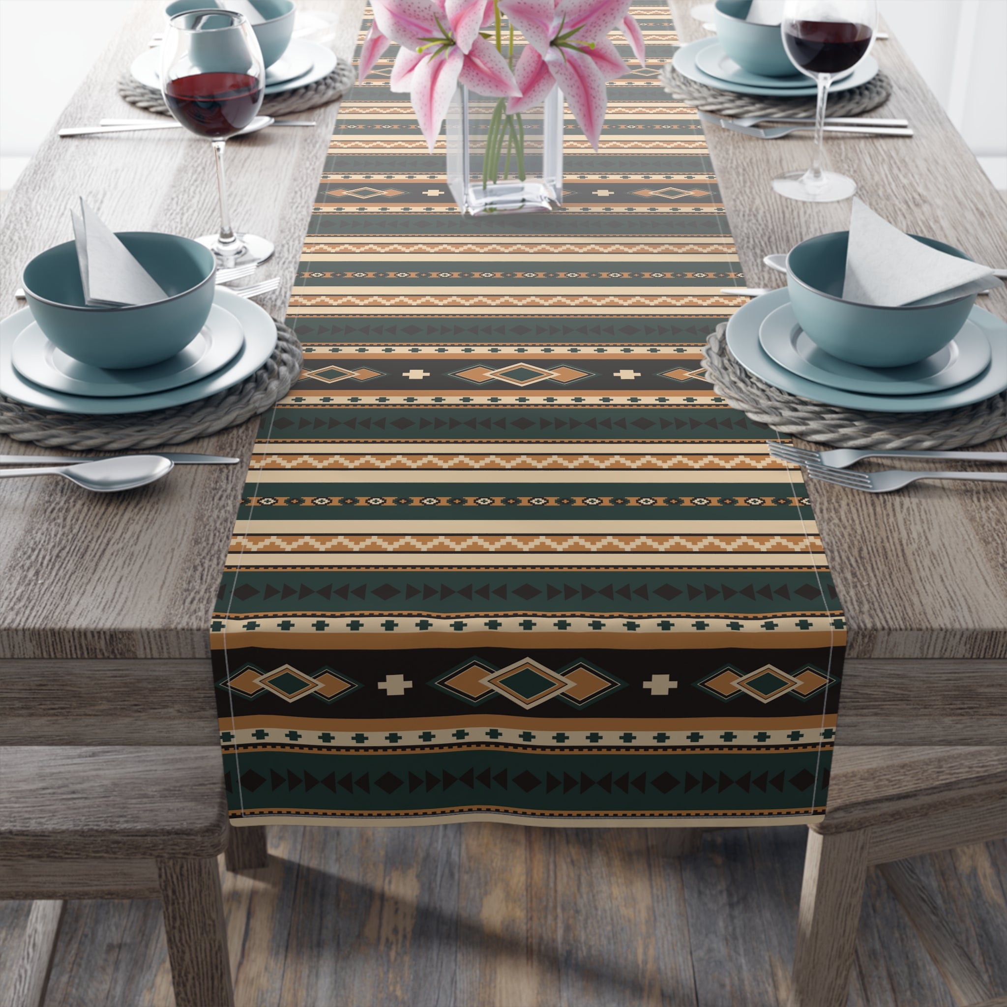 Southwestern Table Runner - Cotton or Polyester, 2 Sizes (36x12 & 72x14 inches) with Rolling Hills Design - Perfect for Dining Room Decor, Kitchen Table Setting & Western Home Decor