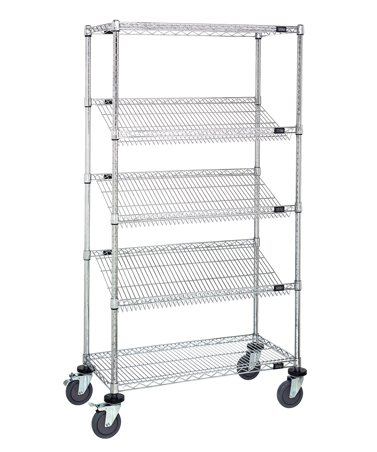 Quantum Storage Systems M1836SL6C 5-Tier Wire Shelving Unit with Slanted Shelves - Mobile, Chrome Finish, 400 lb Capacity (69