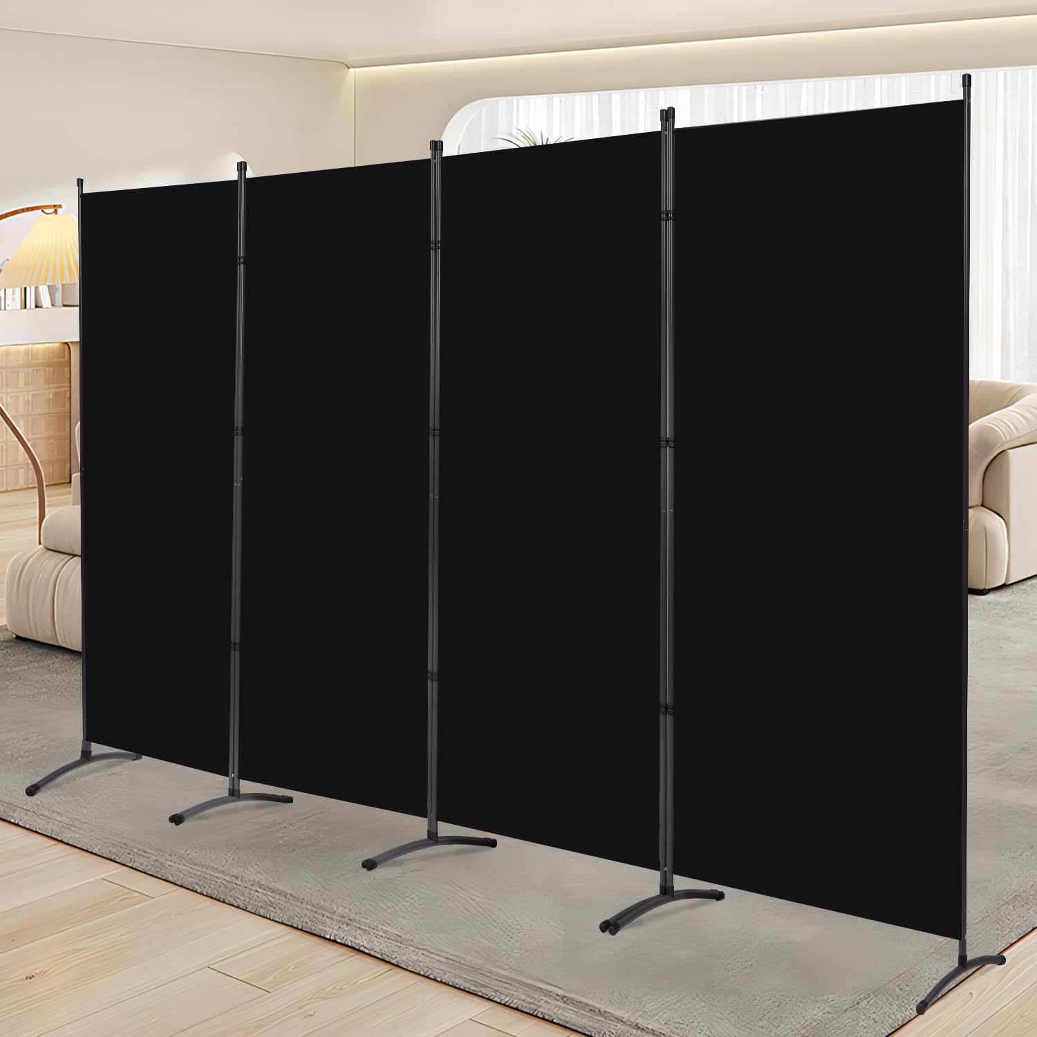 4-Panel Folding Room Divider Privacy Screen - Portable Freestanding Fabric Partition for Home, Office & Events - Black | Space Separation & Room Decor Solution