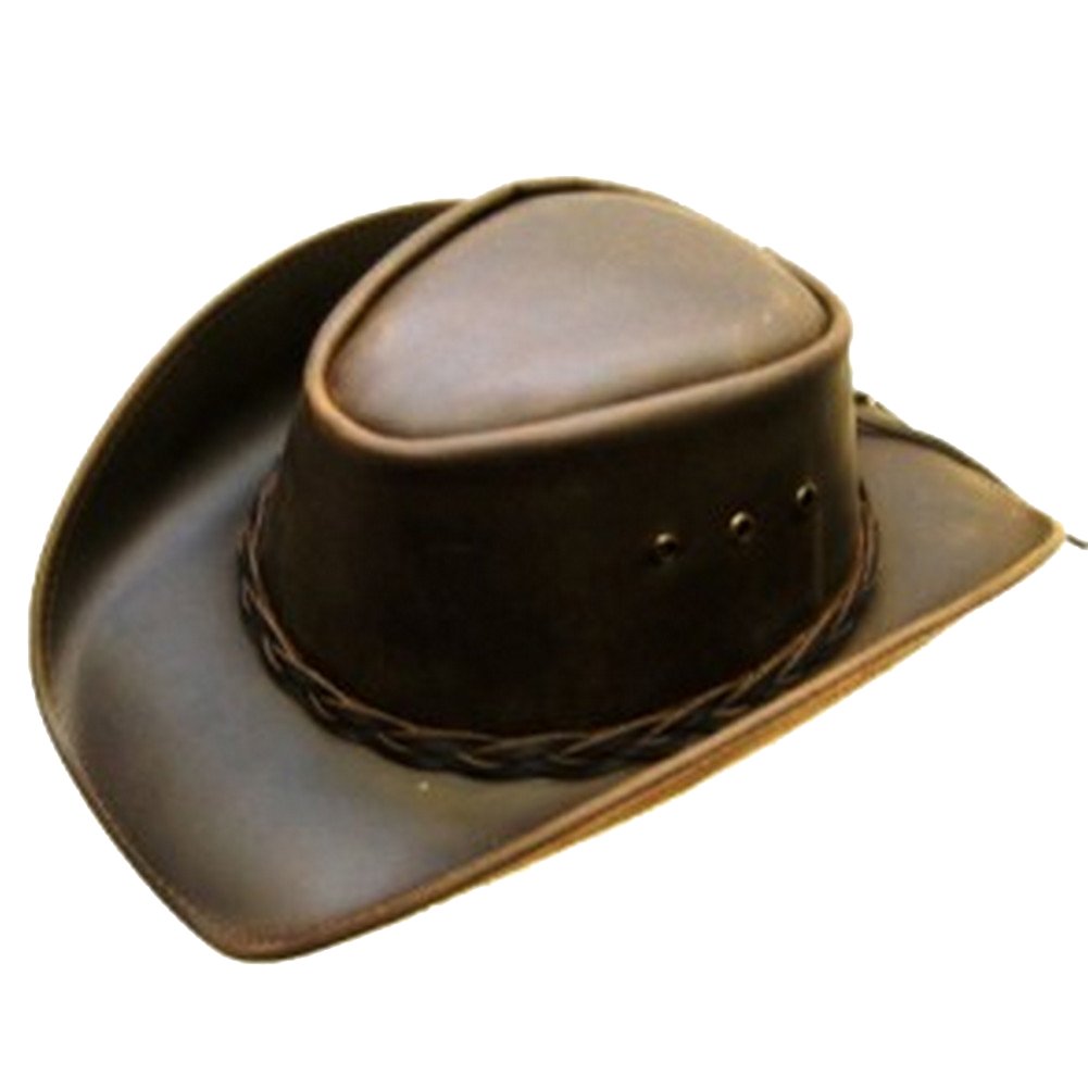 Premium Unisex Leather Cowboy Hat - Western Style Brown Cowhide Hat for Men & Women - Perfect for Rodeo, Country Music Festivals & Outdoor Adventures