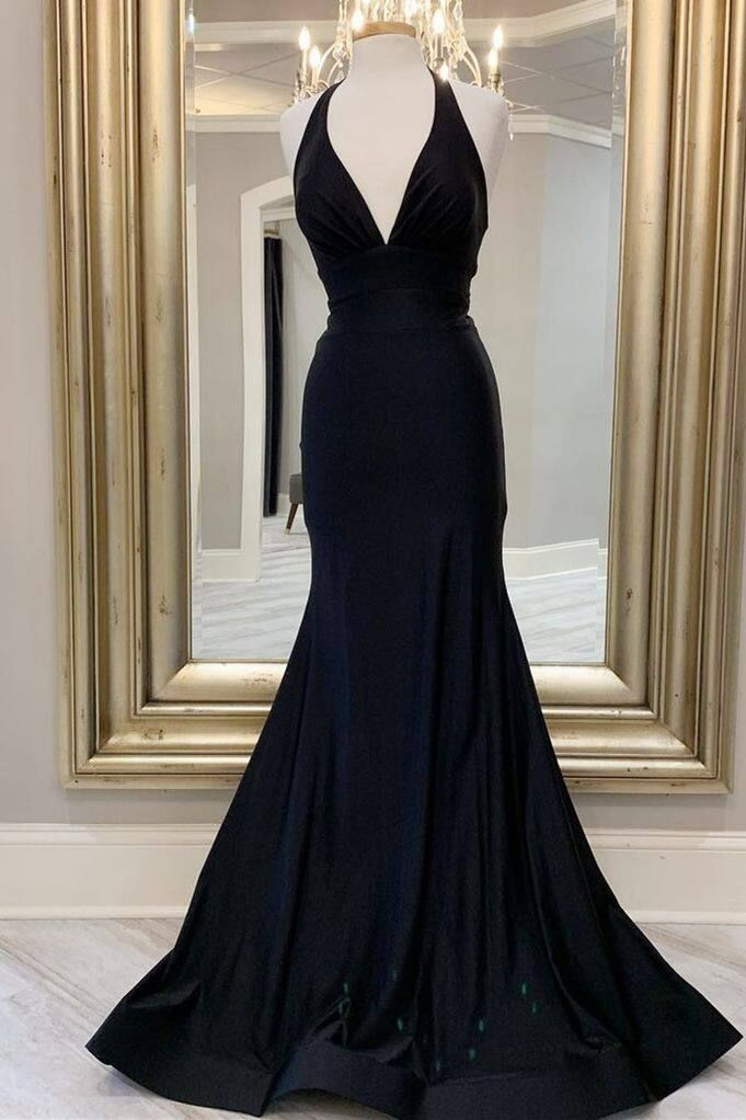 Elegant Black Mermaid Evening Gown with Halter Neckline - Formal Long Dress J4380 for Prom, Wedding & Special Occasions