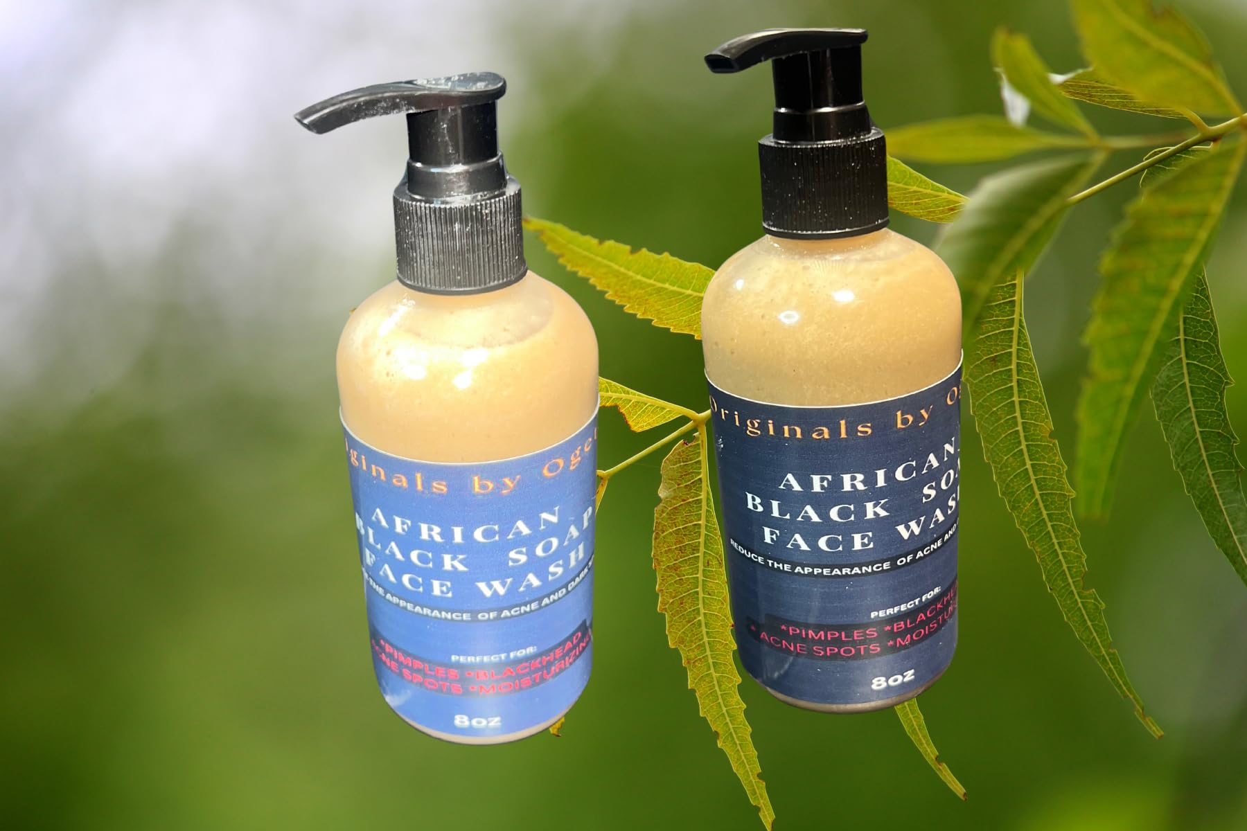 Organic African Black Soap Face Wash with Shea Butter - 8 oz Natural Facial Cleanser for Acne, Oily & Sensitive Skin - Daily Skincare & Makeup Remover for Clear Complexion