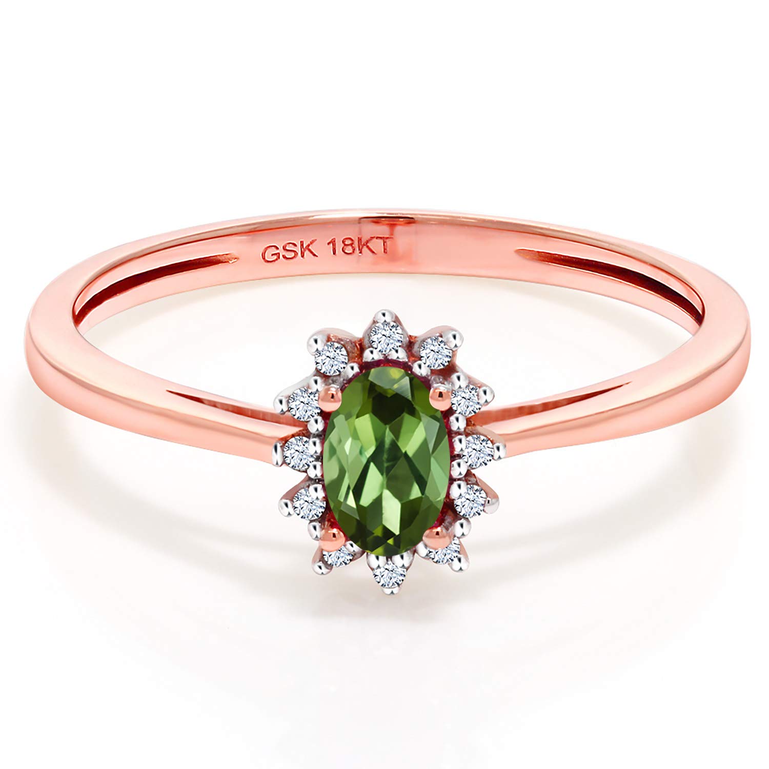 0.34 Ct Oval Green Tourmaline & White Diamond 18K Rose Gold Ring for Women | Gem Stone King | Elegant Jewelry Gift for Anniversary, Engagement & Special Occasions