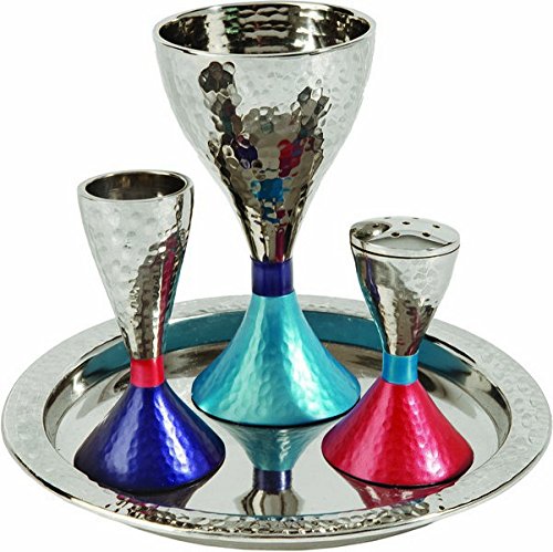 Yair Emanuel Havdalah Set - Braided Candle & Spice Box Holder in Nickel Finish with Hammered Design - Jewish Shabbat Ceremony Supplies for Home Blessings & Holiday Celebrations