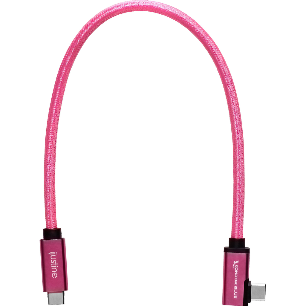 Kondor Blue iJustine Male USB C 3.2 Gen 2 Right Angle Cable - 1ft Pink Fast Charging Cord for MacBook, iPad Pro & Galaxy Devices | Perfect for Tight Spaces & Travel