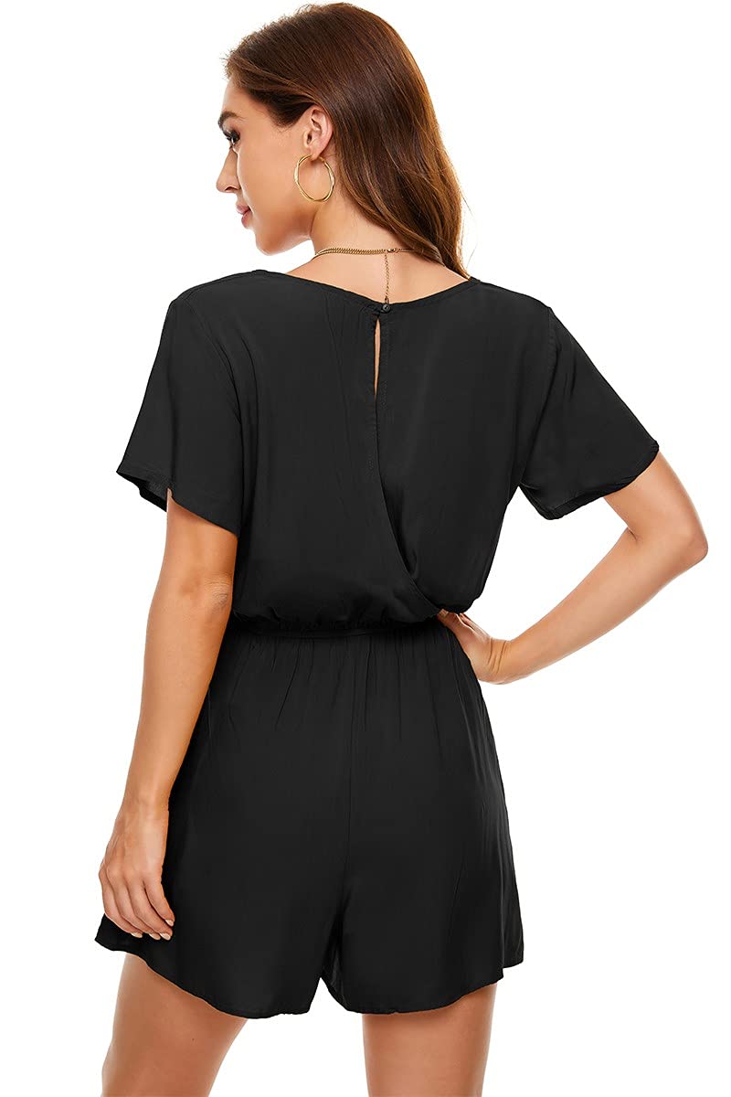 Women's Polka Dot & Leopard Print Jumpsuit - V-Neck Floral Romper with Flutter Sleeves & Pockets | Casual Summer Outfit, Beach Cover-Up, Party Wear