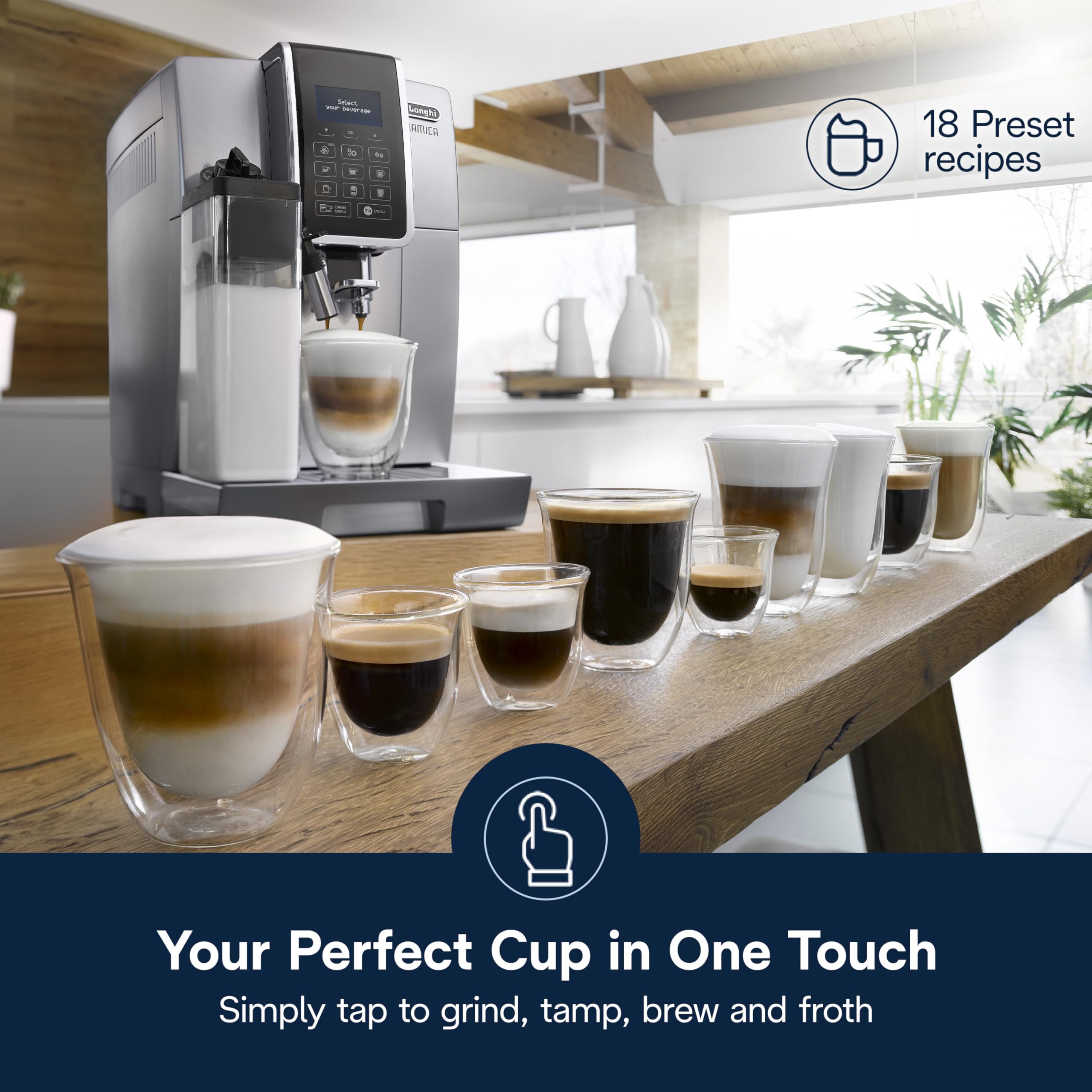 De'Longhi ECAM35075SI Dinamica LatteCrema Fully Automatic Espresso Machine with Built-in Grinder & Milk Frother - Silver - Perfect for Lattes, Cappuccinos at Home or Office
