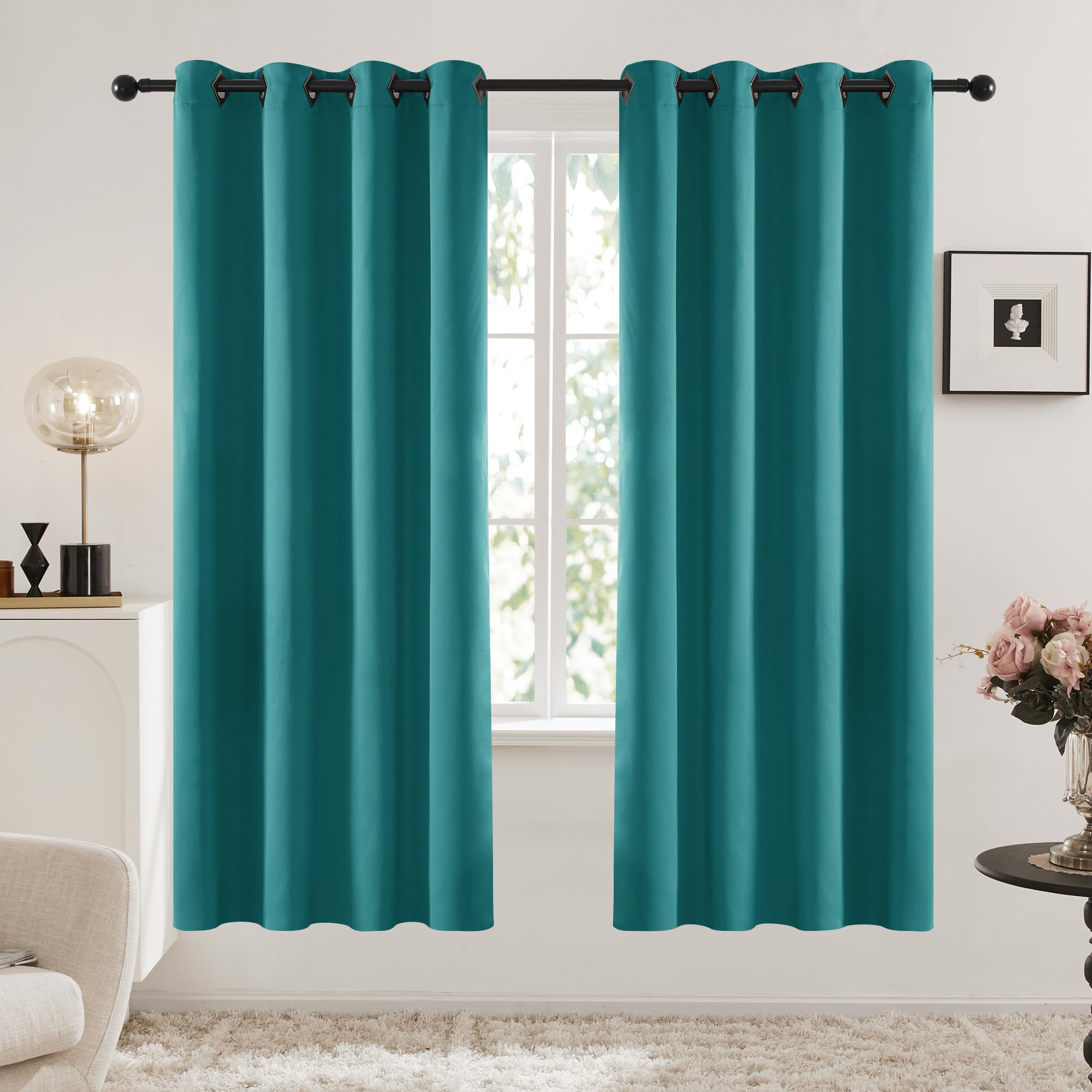 Deconovo Teal Blackout Curtains 2 Panels - Thermal Insulated Room Darkening Drapes for Living Room, Bedroom & Nursery - 52