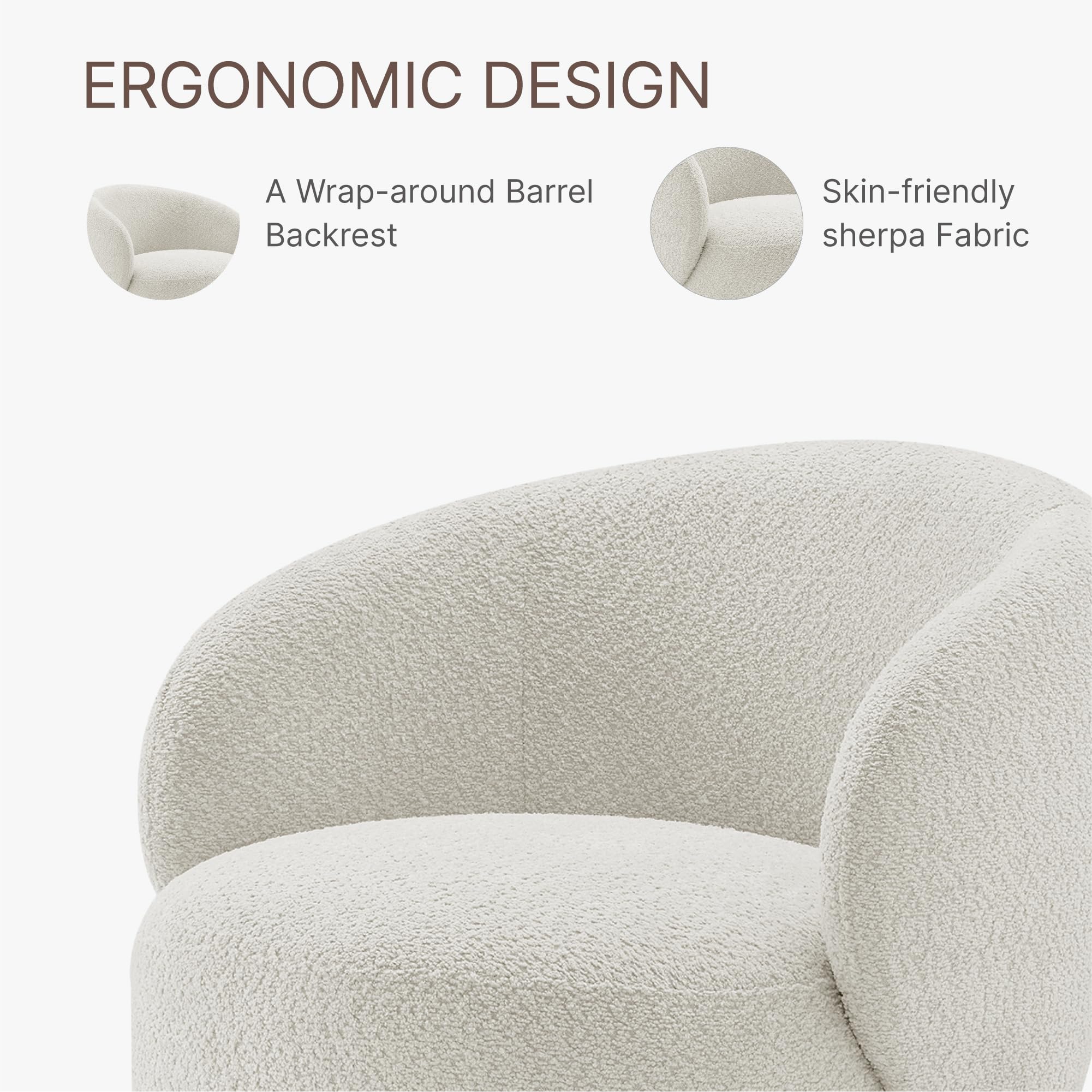 Swivel Accent Chair - 360° Rotating Round Barrel Armchair with Upholstered Performance Fabric, Modern Living Room Chair for Bedroom, Office, Reading Nook & Waiting Area (1 Piece, Cream) - Perfect for Small Spaces, Home Decor & Relaxation