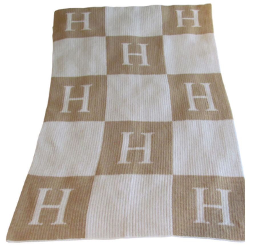 Personalized Butterscotch Baby Blanket with Initial and Blocks - Stroller Size for Newborns & Toddlers - Perfect for Stroller, Car Seat, and Nursery Comfort