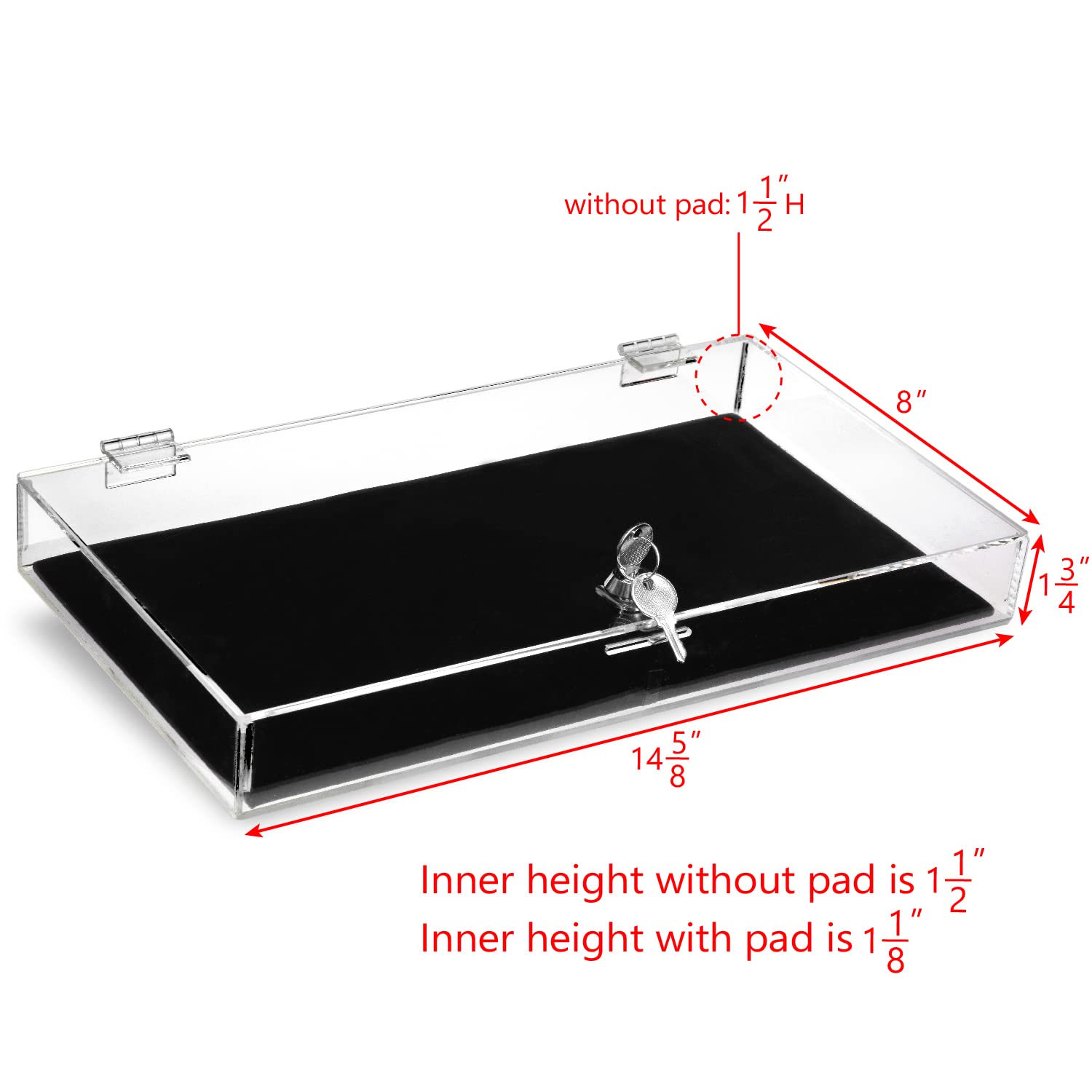 MOOCA Acrylic Rectangular Locking Security Display Case with Key & Black Padding - Perfect for Watches, Jewelry, Knives, Eyewear - Store, Showcase & Protect Your Valuables at Home or Retail Stores
