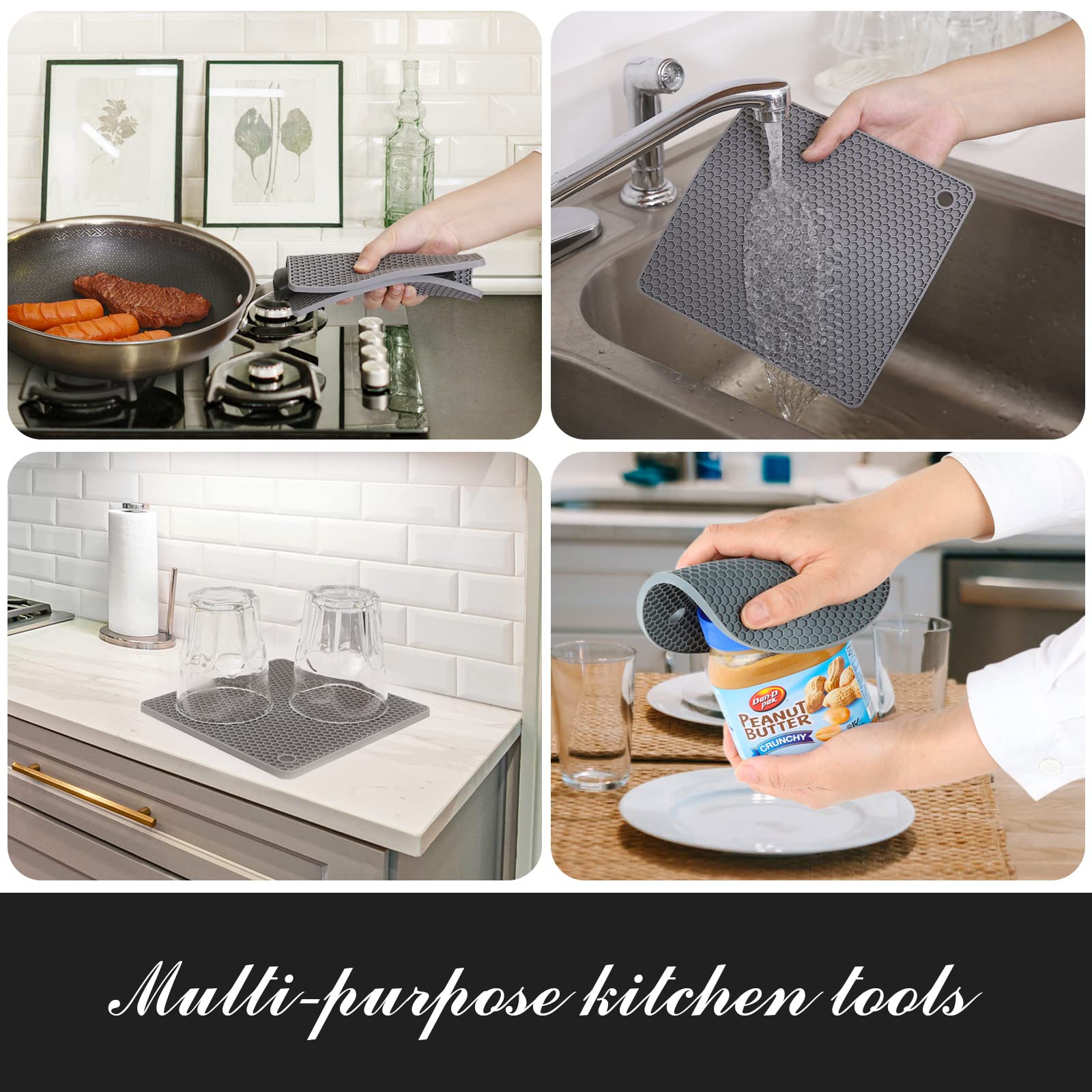 Heat Resistant Silicone Trivets for Hot Pots & Pans - Non-Slip Kitchen Pot Holders, Countertop Hot Pads & Heat Mats for Stovetop, Oven & Dining Table - Perfect for Cooking, Baking & Serving Hot Dishes Safely
