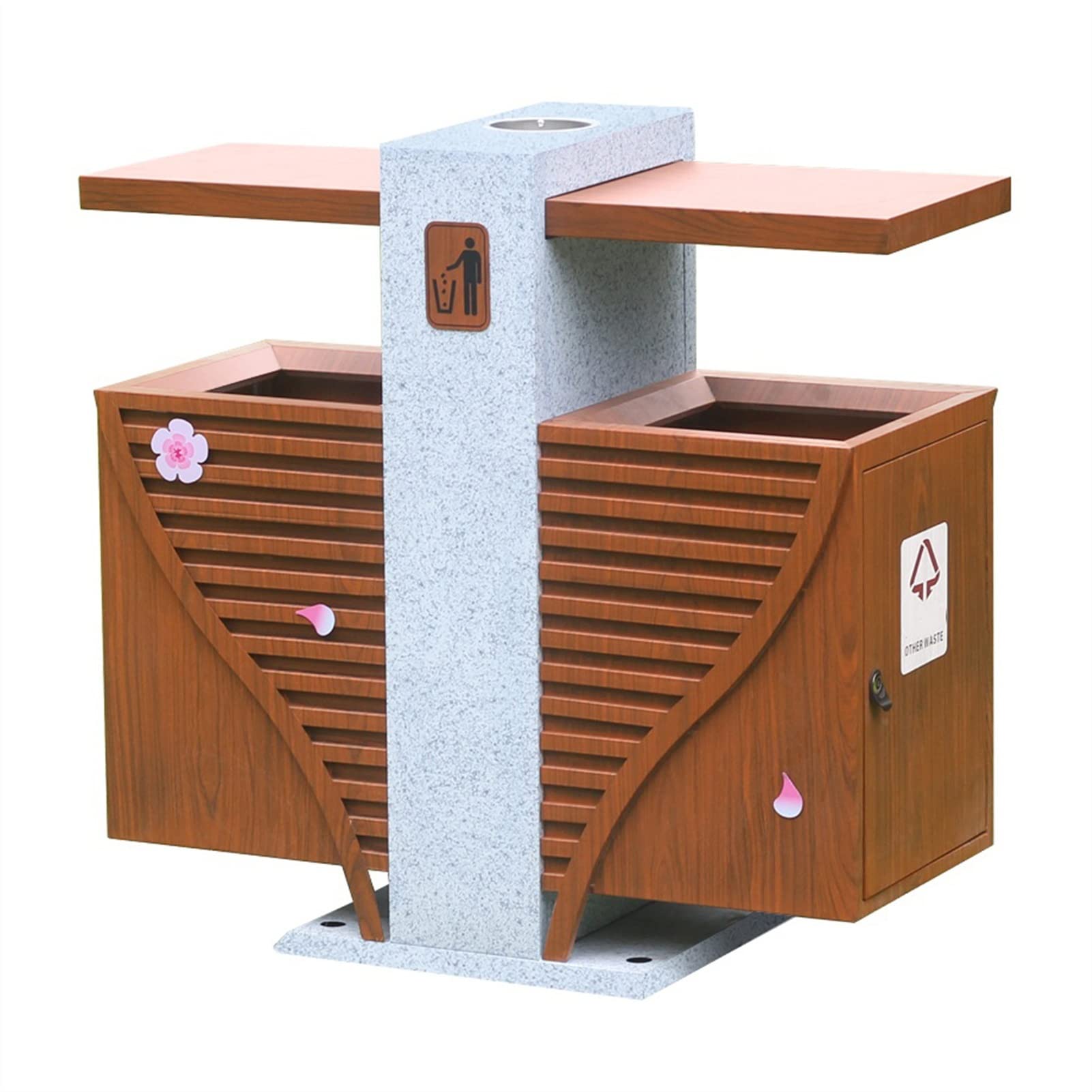 YUHUAWF Outdoor Trash Can - Double Barrel Recycling Bin with Removable Ashtray, Classic Wood Grain Design for Backyard, Deck, Patio & Garden Waste Storage | Durable Weatherproof Outdoor Garbage Can for Home, Camping & Picnic Use