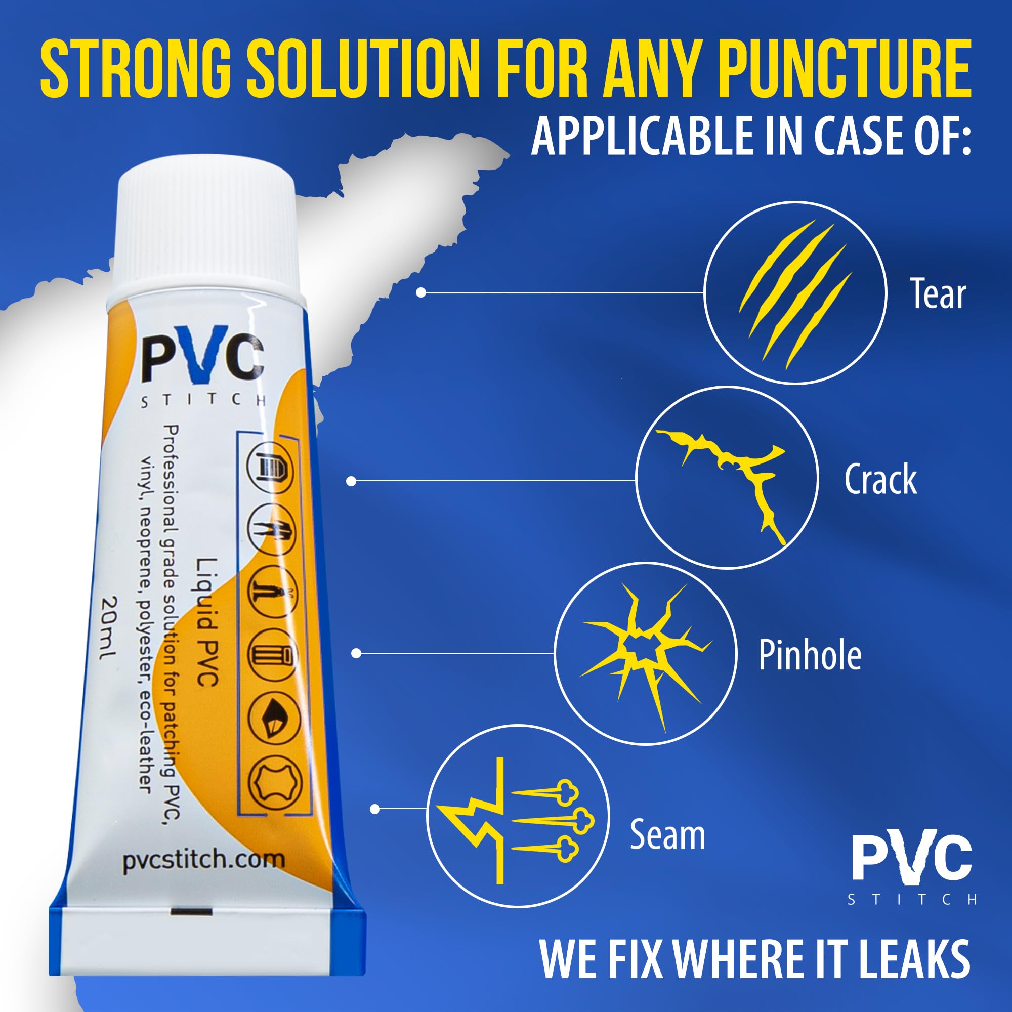Premium PVC Stitch Waterproof Liquid Sealant Kit - Repair Outdoor Gear, Scuba Equipment, Vinyl & PVC Fabric, Inflatable Mattresses, Boats, Pools | Ideal for Camping, Water Sports, Home Maintenance & Emergency Repairs