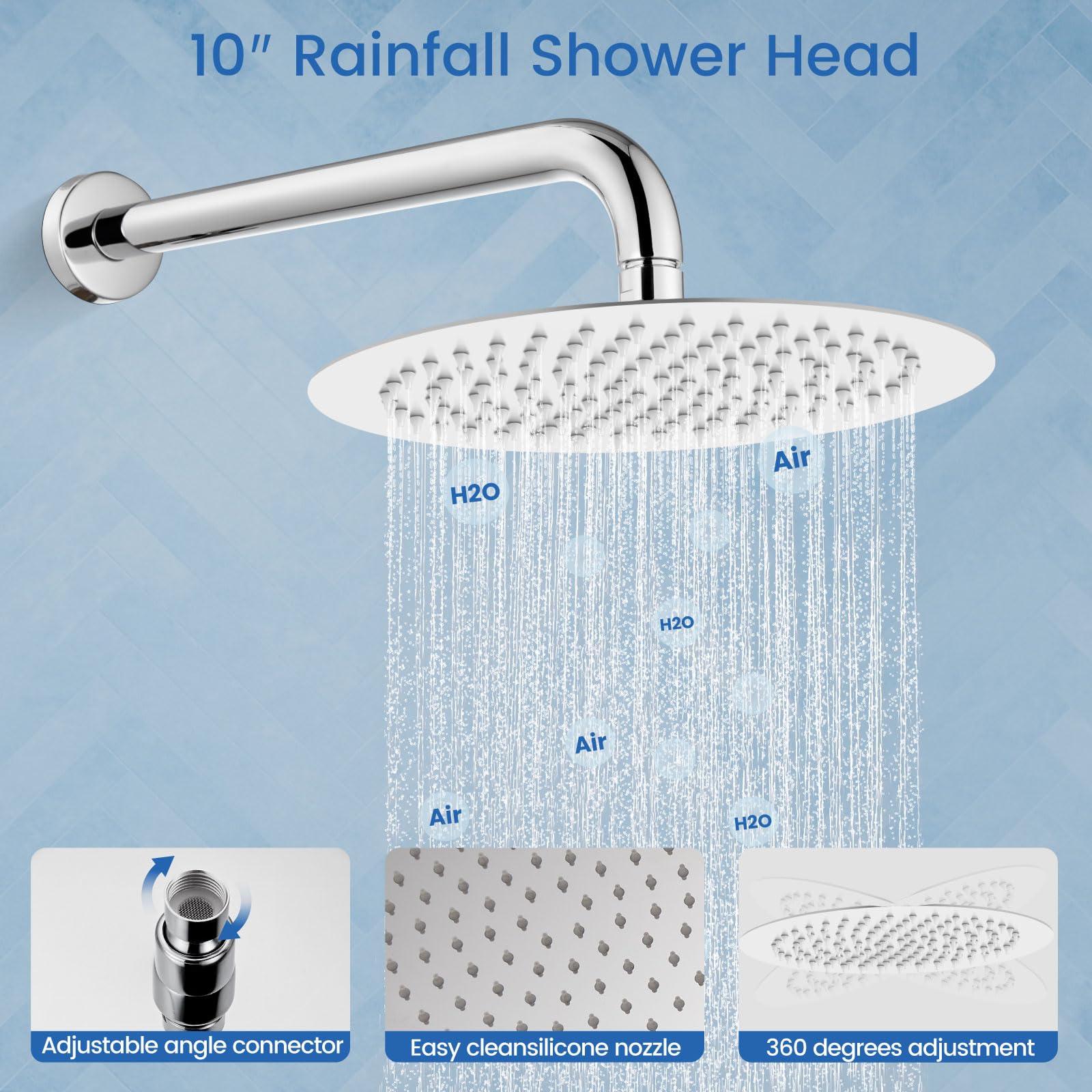 Airuida 10-Inch Chrome Round Shower System Set - Wall Mount 3-Function Rain Shower Faucet with 2-Function Handheld & Tub Spout - Perfect for Bathroom Renovation & Modern Home Upgrade
