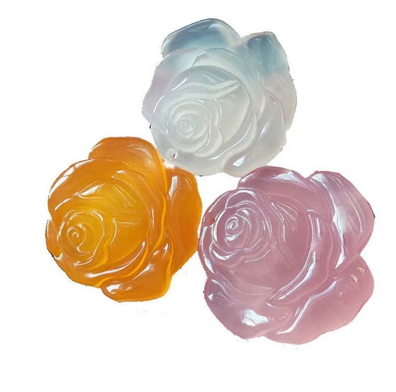 Natural Chalcedony Agate Pendant - Rose, Sunflower & Lotus Designs in Yellow, Green, White & Pink | Spiritual Jewelry, Meditation Accessory & Gift for Women