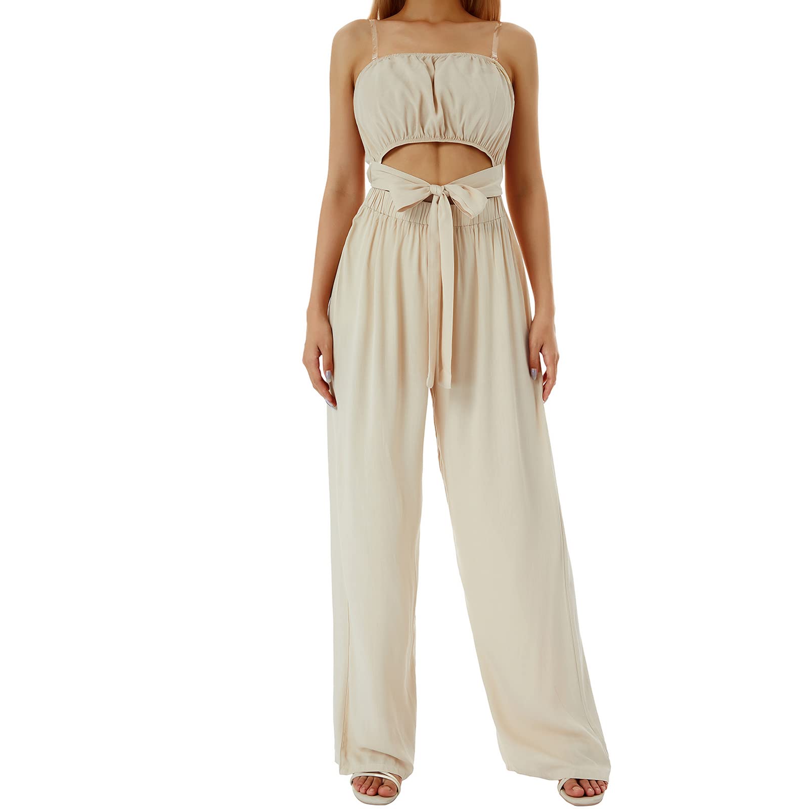 Women's Summer Casual Solid Off Shoulder High Waist Wide Leg Jumpsuit Romper - Comfortable & Stylish Outfit for Beach Vacation, Date Night & Outdoor Activities