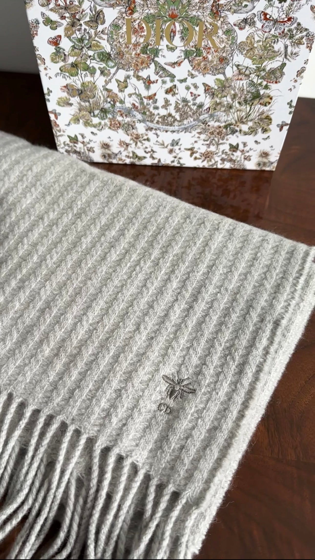 Dior Grey Cashmere Fringe Large Wrap Scarf - Luxurious Soft Winter Shawl for Women, Perfect for Cold Weather, Travel & Fashion Accessories