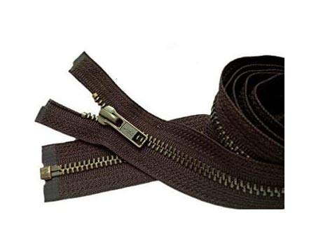 YKK® #5 Antique Brass Jacket Zippers - Metal Teeth Separating Zipper for Crafters (18 Inches, September Brown #570) | Made in USA | Perfect for DIY Jackets, Bags & Leather Crafts