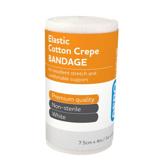 Elastic Cotton Crepe Bandages 7.5cm x 4m - 12 Pack - First Aid Medical Wrap for Sprains, Sports Injuries & Wound Care