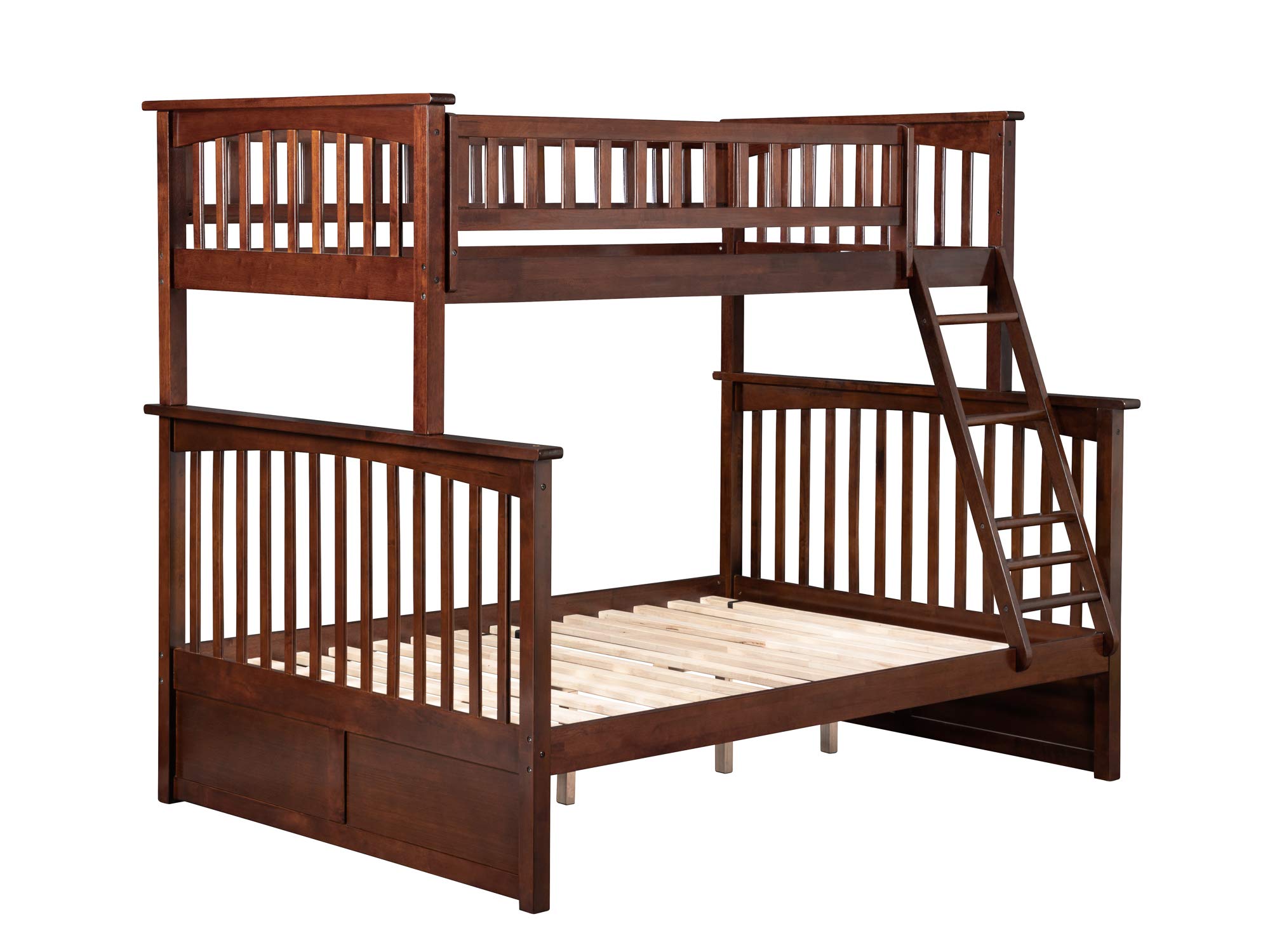 Columbia Ladder Bunk Bed Twin Over Full with USB Charger - Space Saving Wooden Bunk Bed for Kids & Teens - Sturdy Walnut Finish - Perfect for Small Bedrooms, Dorms & Vacation Homes