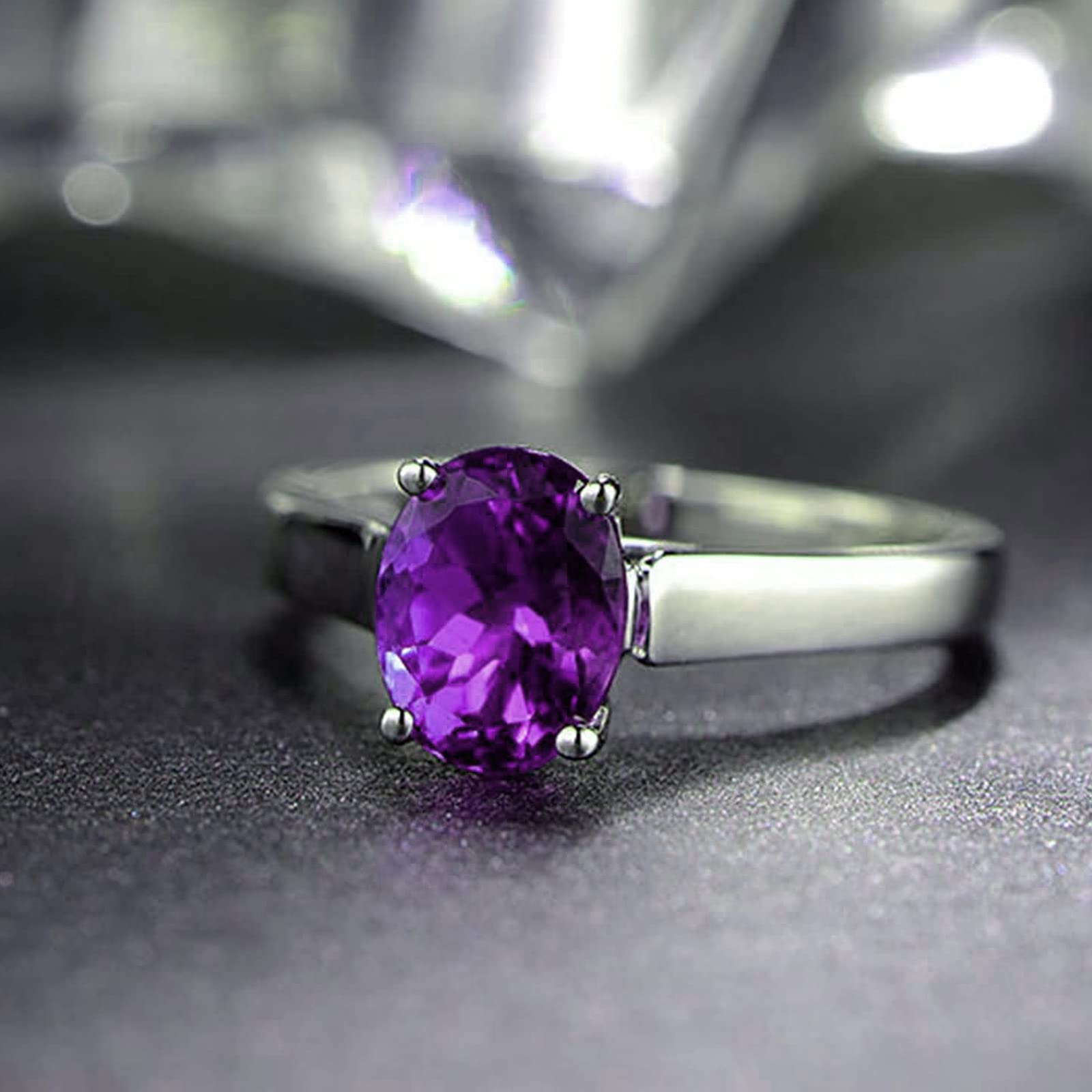 925 Sterling Silver Purple Oval Cubic Zirconia Ring for Women - Size 11 | Elegant Valentine's Day Gift, Engagement & Promise Ring | Perfect for Anniversaries, Weddings & Special Occasions