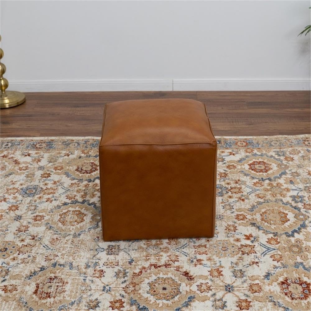 Home Square 2-Piece Genuine Leather Furniture Set - Bench & Ottoman for Living Room, Bedroom, or Entryway Decor