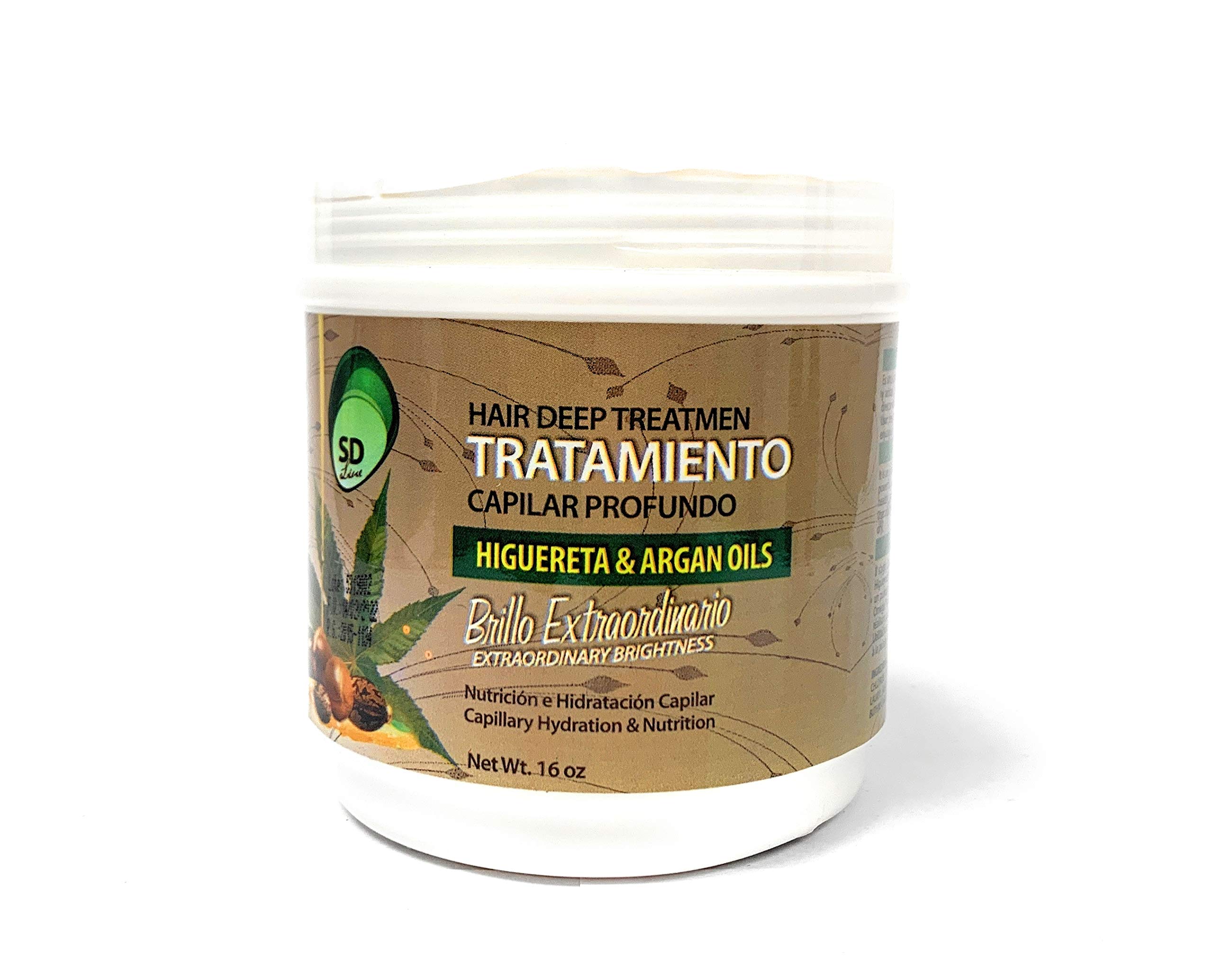 Higuerargan Deep Hair Treatment with Higuereta & Argan Oil - Intense Hydration & Nourishment for Dry, Damaged Hair - 16oz Revitalizing Deep Conditioner for Salon-Quality Results at Home - Perfect for Curly, Color-Treated & Frizzy Hair Types