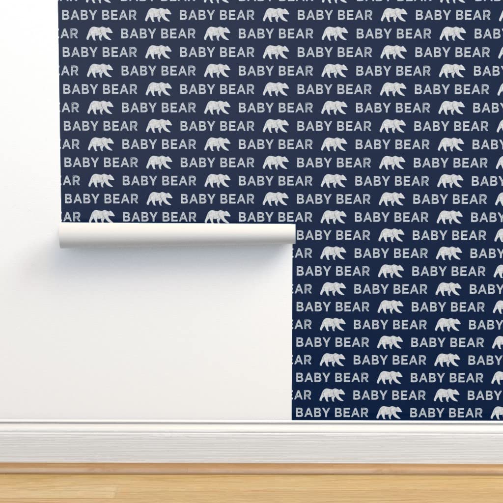 Removable Wallpaper 6ft x 2ft - Baby Bear Gray Navy Woodland Nursery Decor | Modern Pre-Pasted Custom Wallpaper for Boys Room by Spoonflower | Perfect for Nursery, Kids Bedroom & Playroom Decor