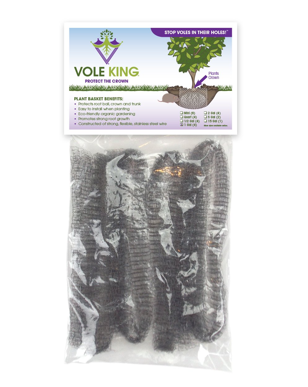 VOLE KING 1 Gallon Plant Baskets (4-Pack) - Protect Plants from Voles & Gophers - Garden & Flower Bed Protection