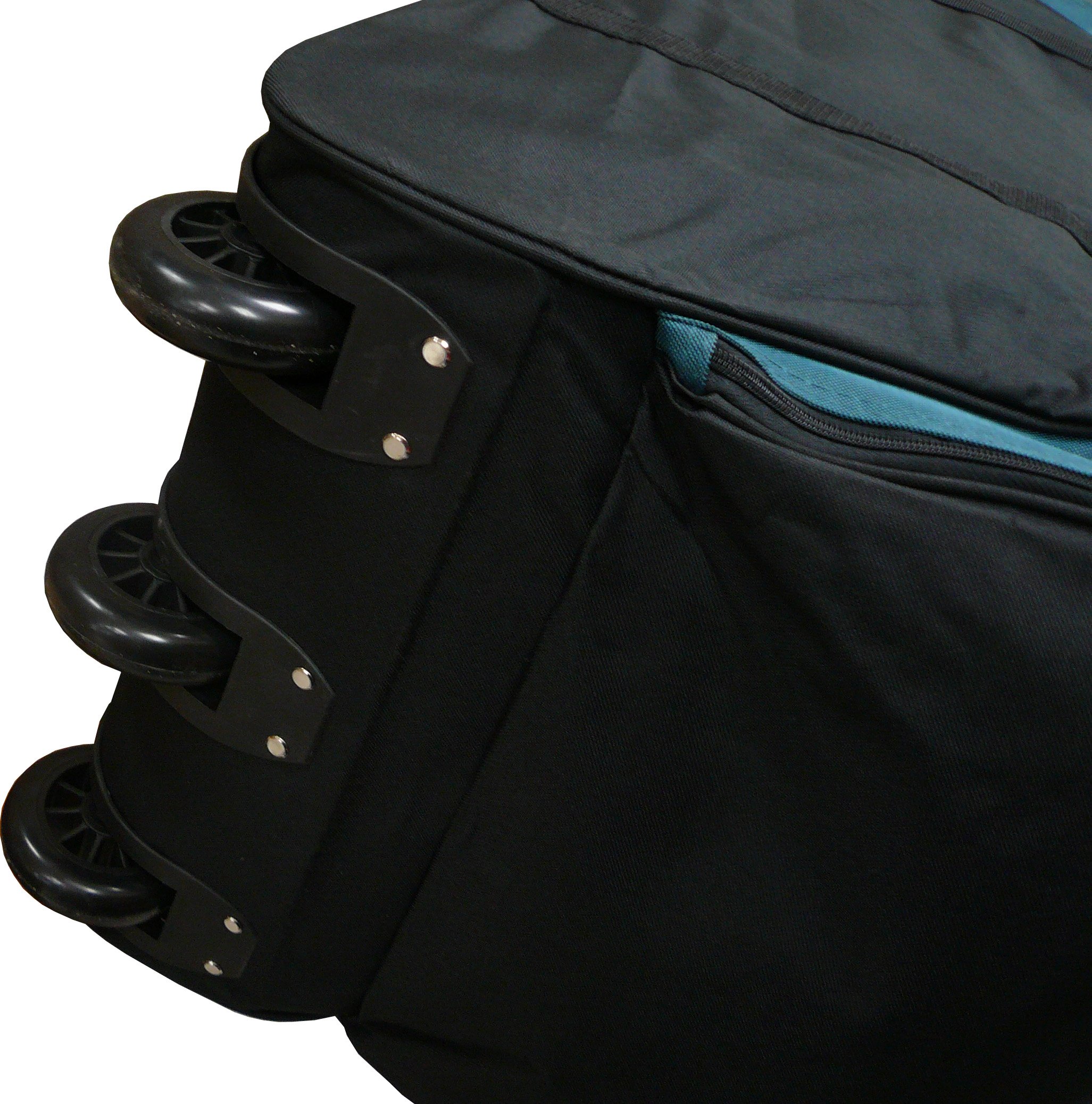 36-inch Rolling Duffle Bag - Large Expandable Travel Luggage with Wheels (Black/Turquoise) for Gym, Camping, Business Trips & Airplane Carry-On