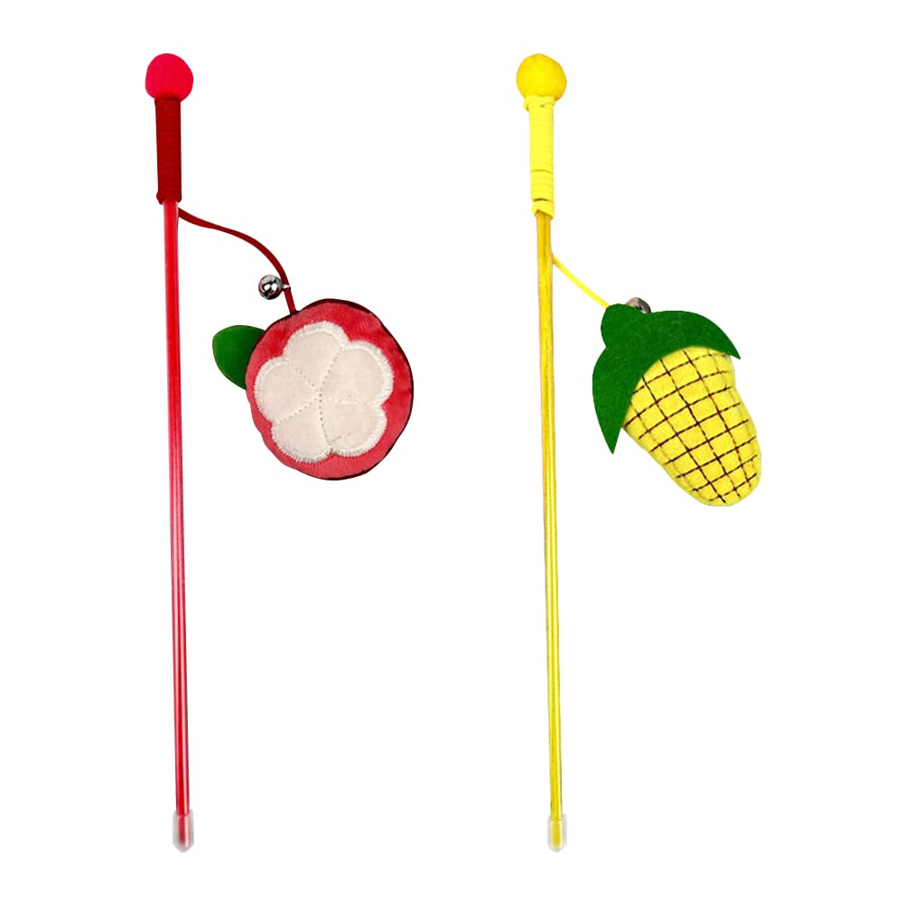 POPETPOP 2PCS Plush Fruit Cat Wand Toys - Interactive Kitten Teaser Sticks for Play & Exercise - Perfect for Indoor Cats, Playtime Bonding & Training